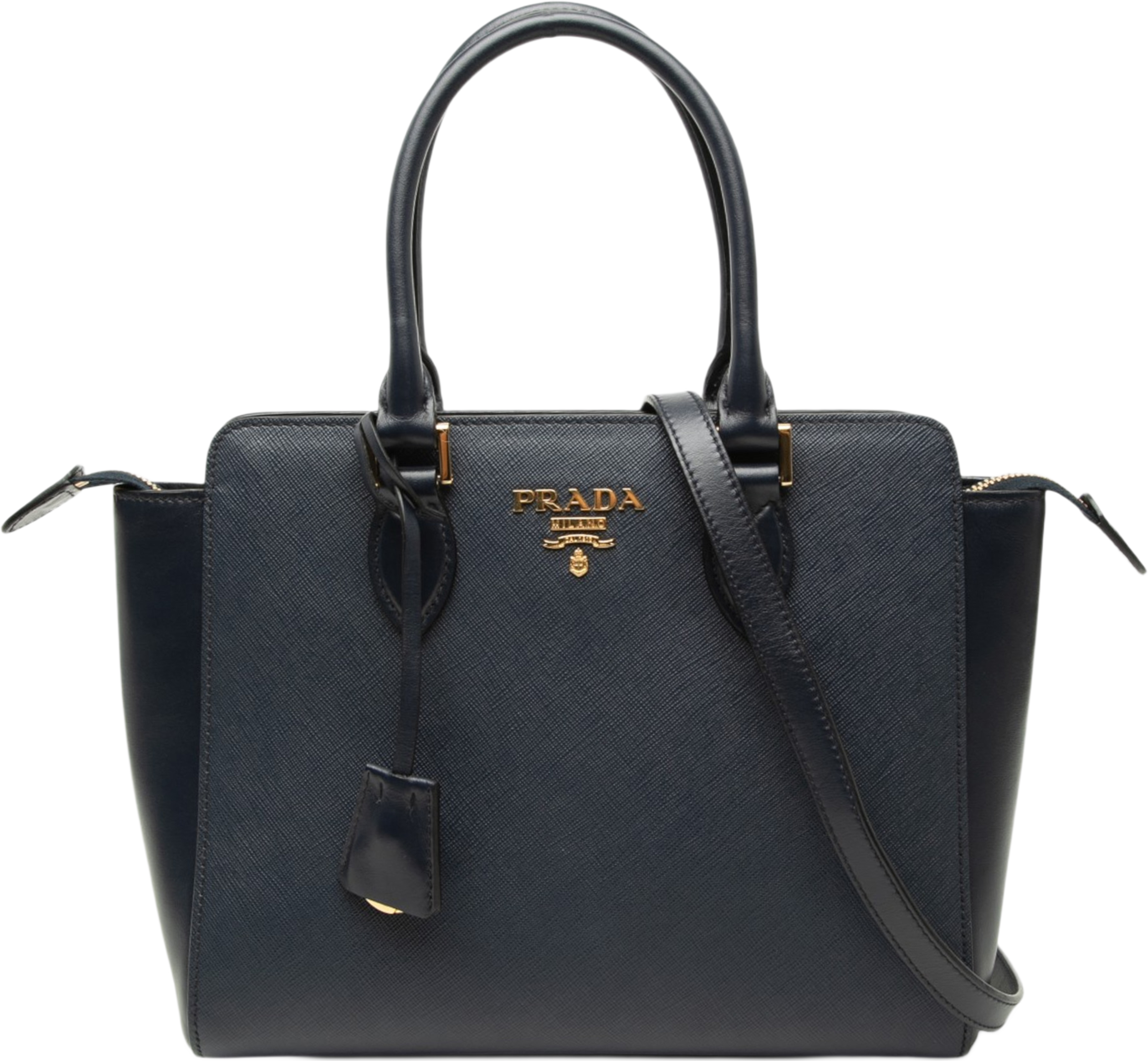Prada Soft Calf Trimmed Saffiano Lux Open Convertible Tote, från Luxclusif, i färgen black. Klicka för att öppna bilden i stort format