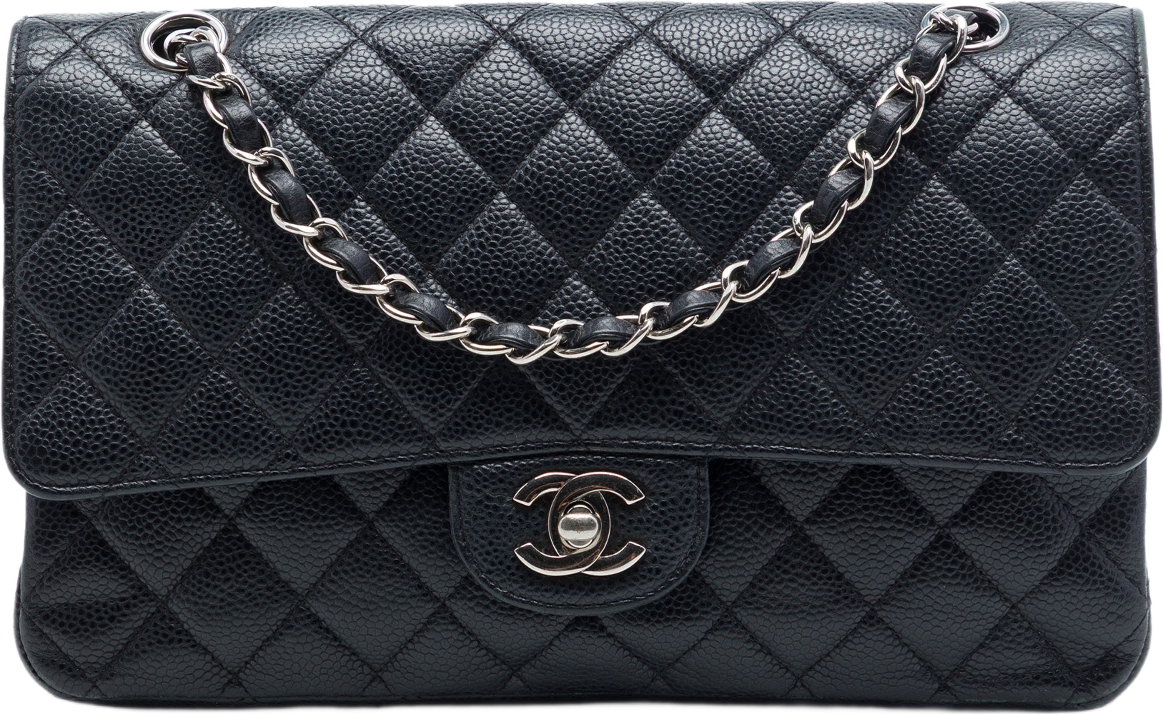 Chanel Medium Classic Caviar Double Flap, från Luxclusif, i färgen svart. Klicka för att öppna bilden i stort format
