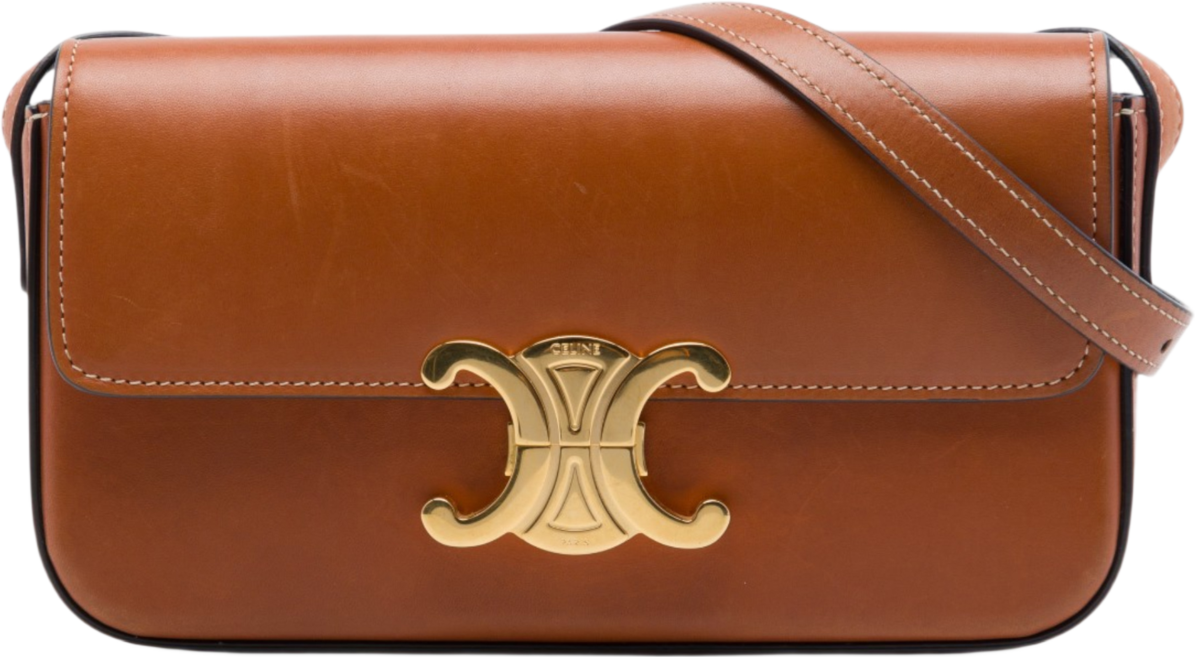 Celine Shiny Calfskin Claude Shoulder Bag, från Luxclusif, i färgen brun. Klicka för att öppna bilden i stort format