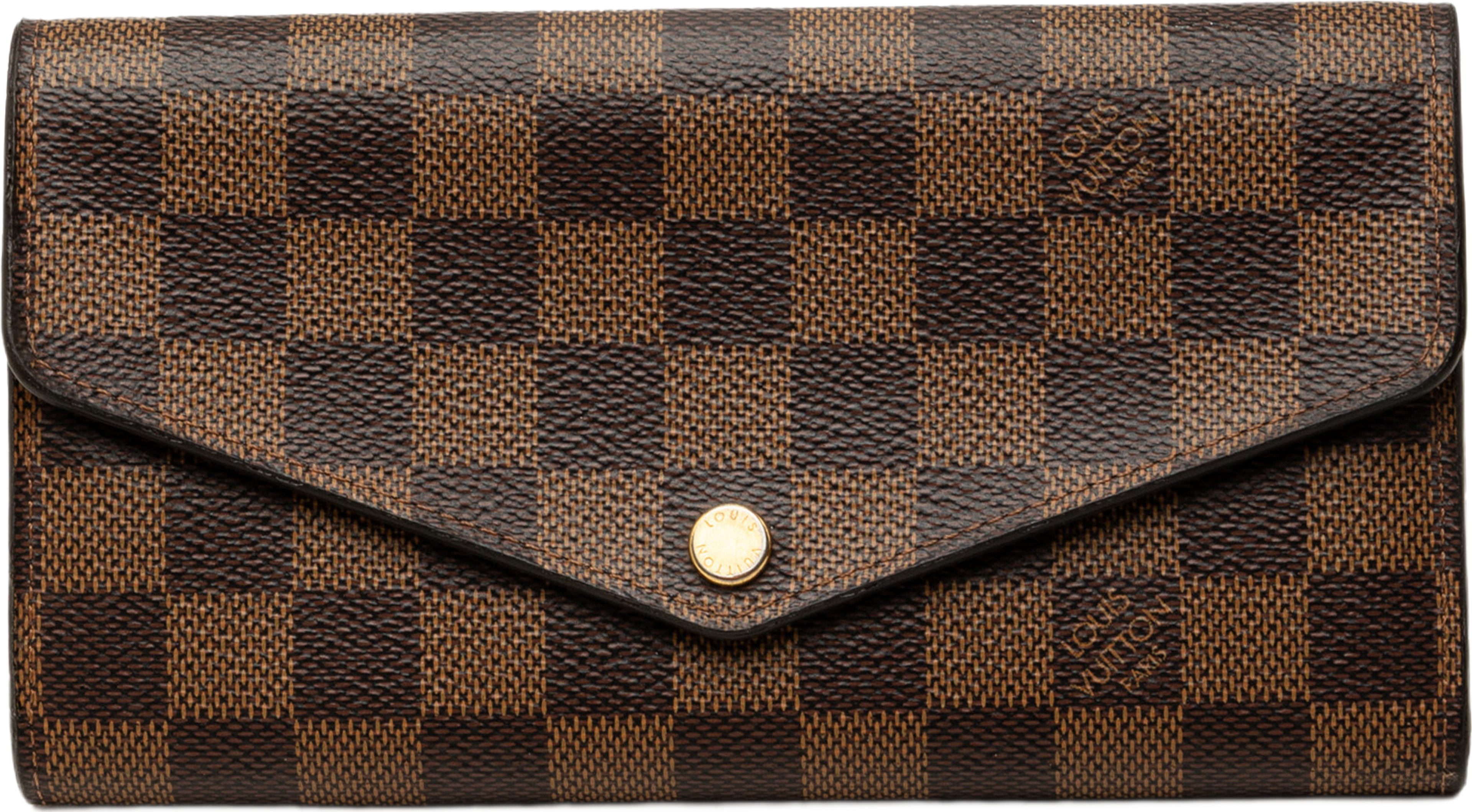 Louis Vuitton Damier Ebene Sarah Wallet, från Luxclusif, i färgen brun. Klicka för att öppna bilden i stort format