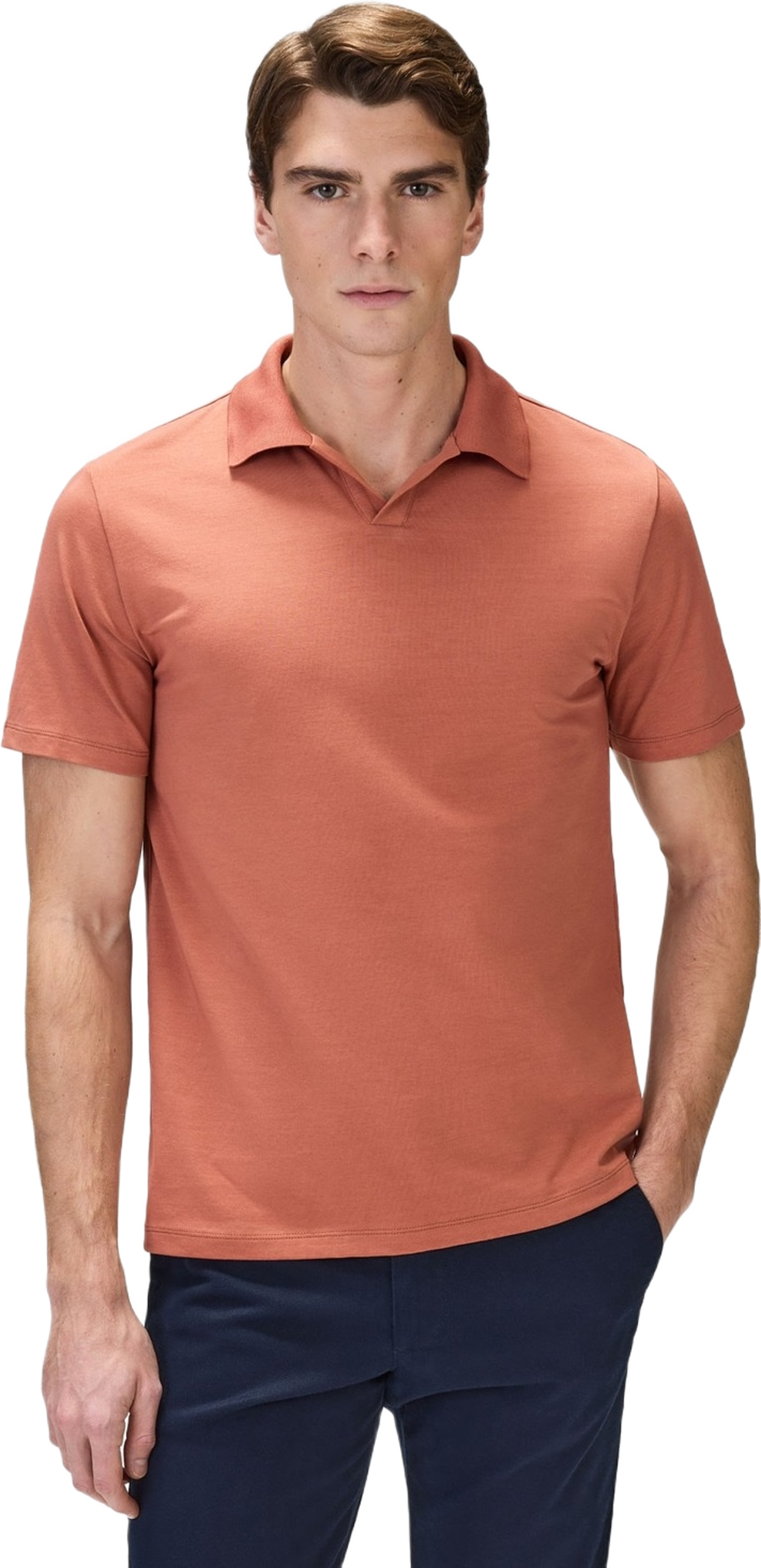 Cotton Fitted Stretch S/s Open Collar Polo Shirt