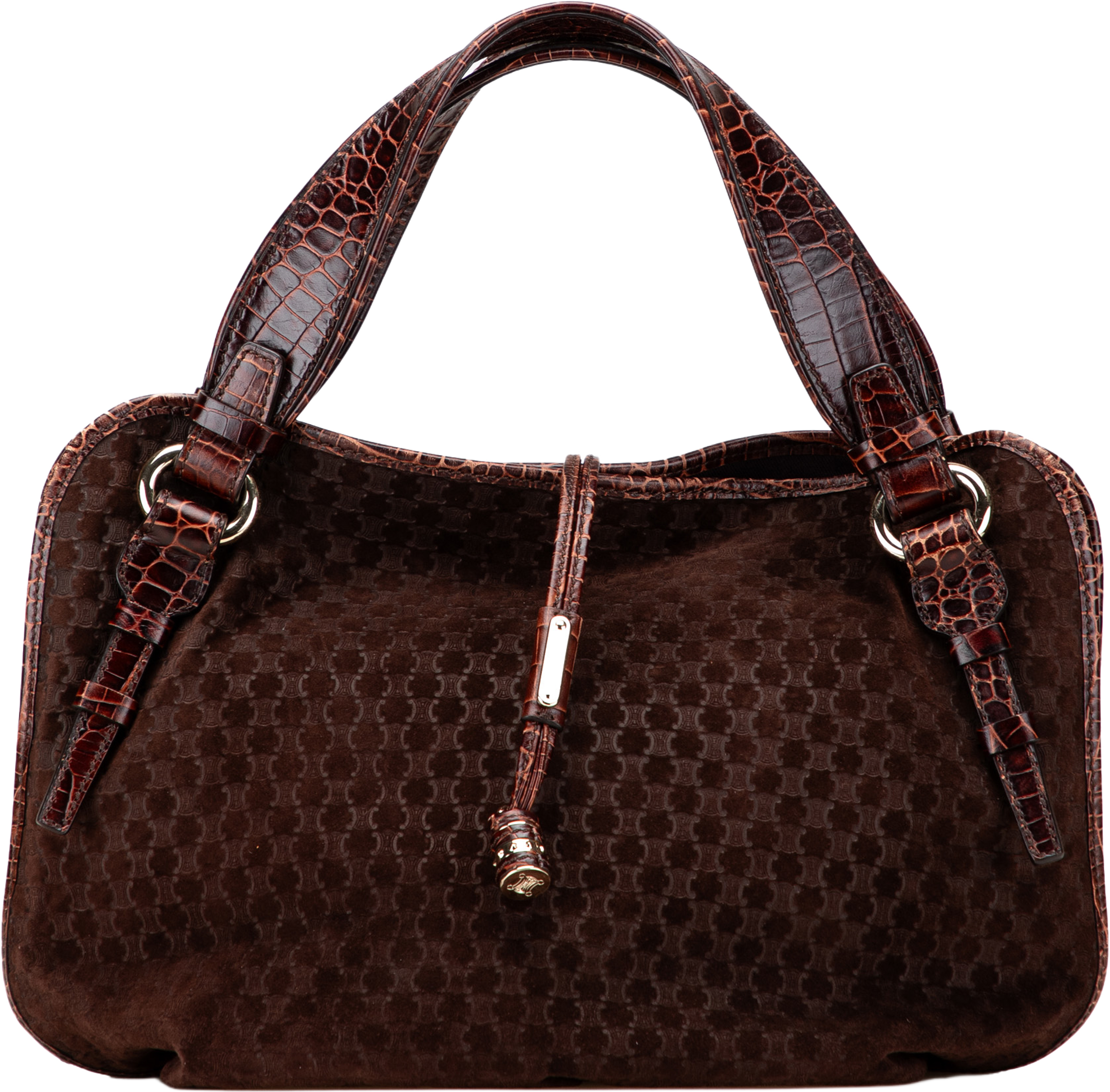 Celine Macadam Suede And Croc Embossed Leather Bittersweet Hobo, från Luxclusif, i färgen brown. Klicka för att öppna bilden i stort format