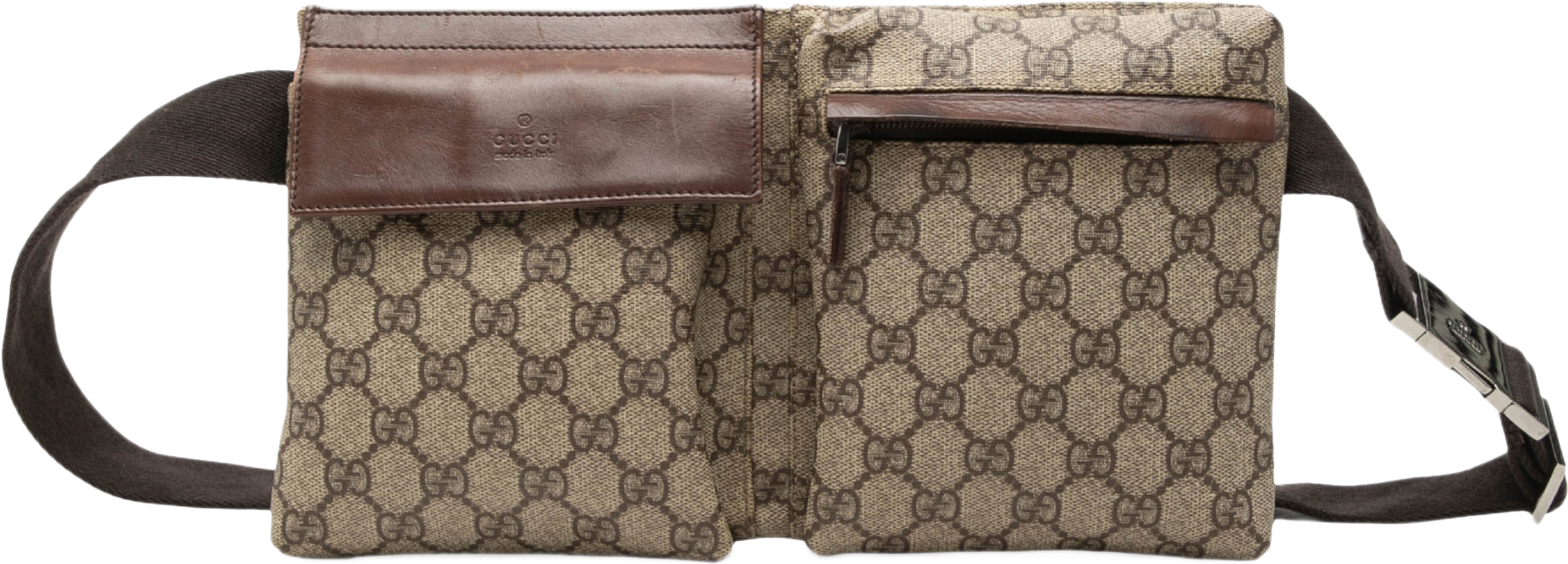 Gucci Gg Supreme Double Pocket Belt Bag, från Luxclusif, i färgen beige. Klicka för att öppna bilden i stort format