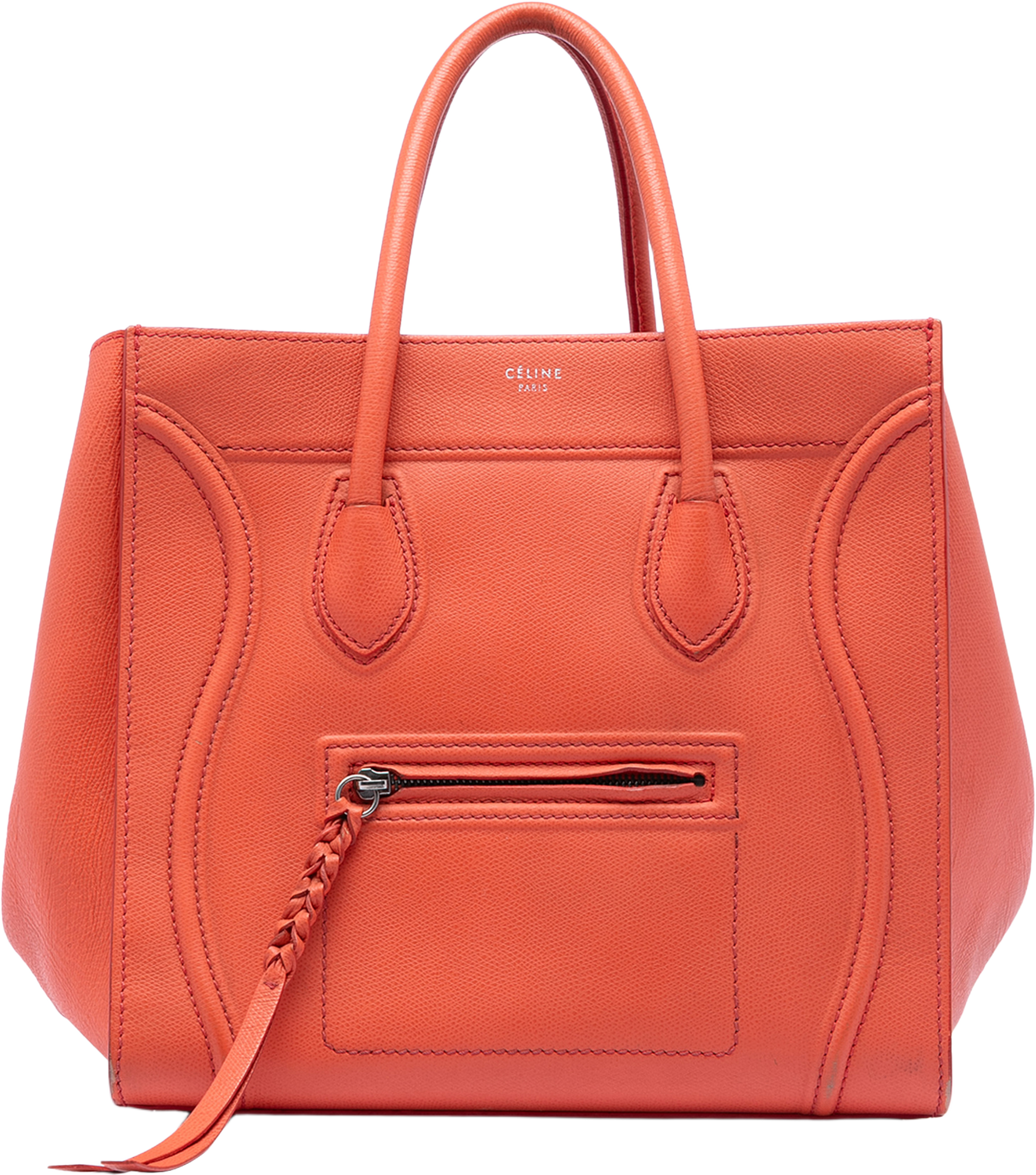 Celine Medium Leather Phantom Luggage Tote, från Luxclusif, i färgen orange. Klicka för att öppna bilden i stort format