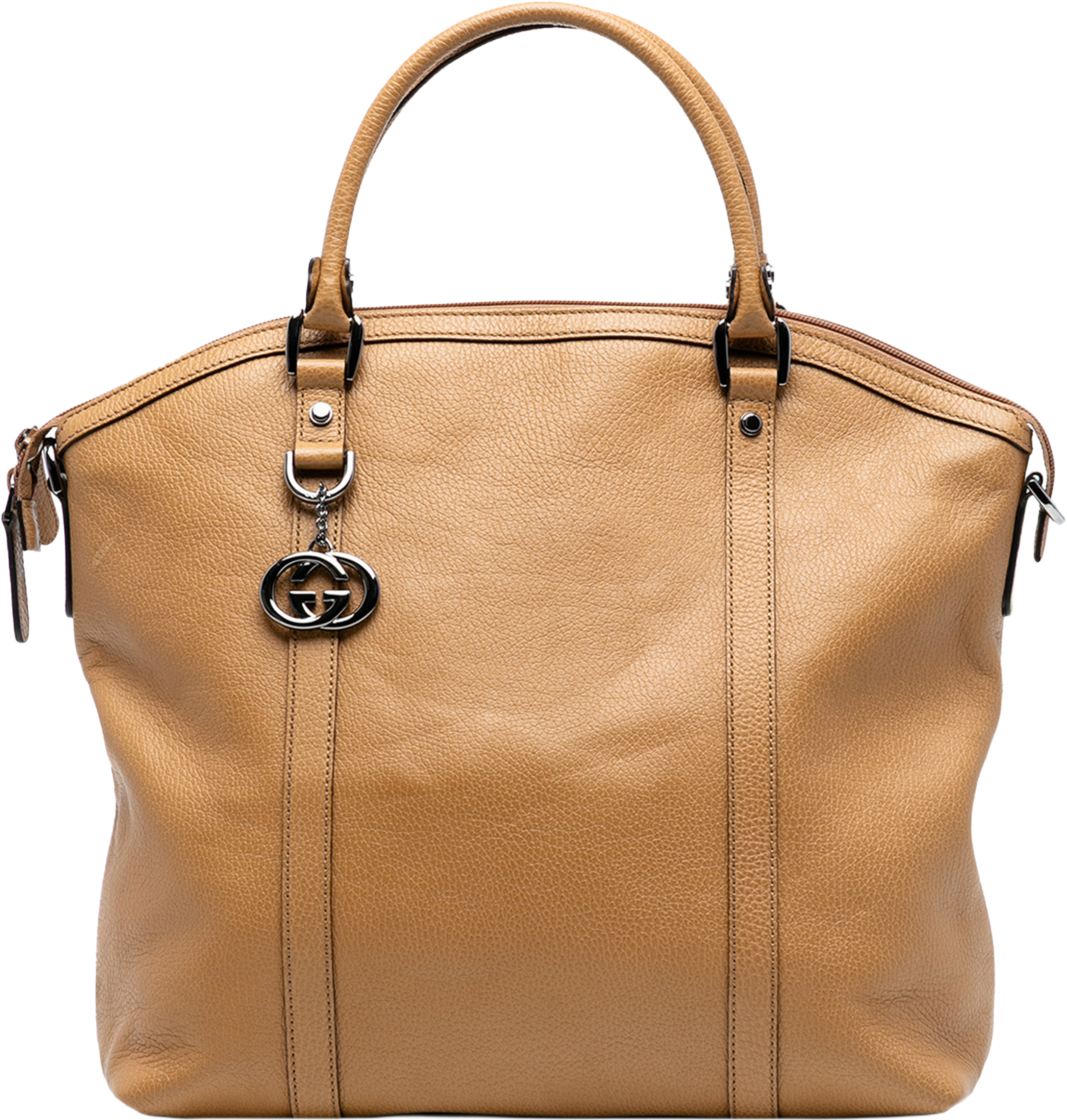 Gucci Large Leather Gg Charm Dome Satchel, från Luxclusif, i färgen light brown. Klicka för att öppna bilden i stort format