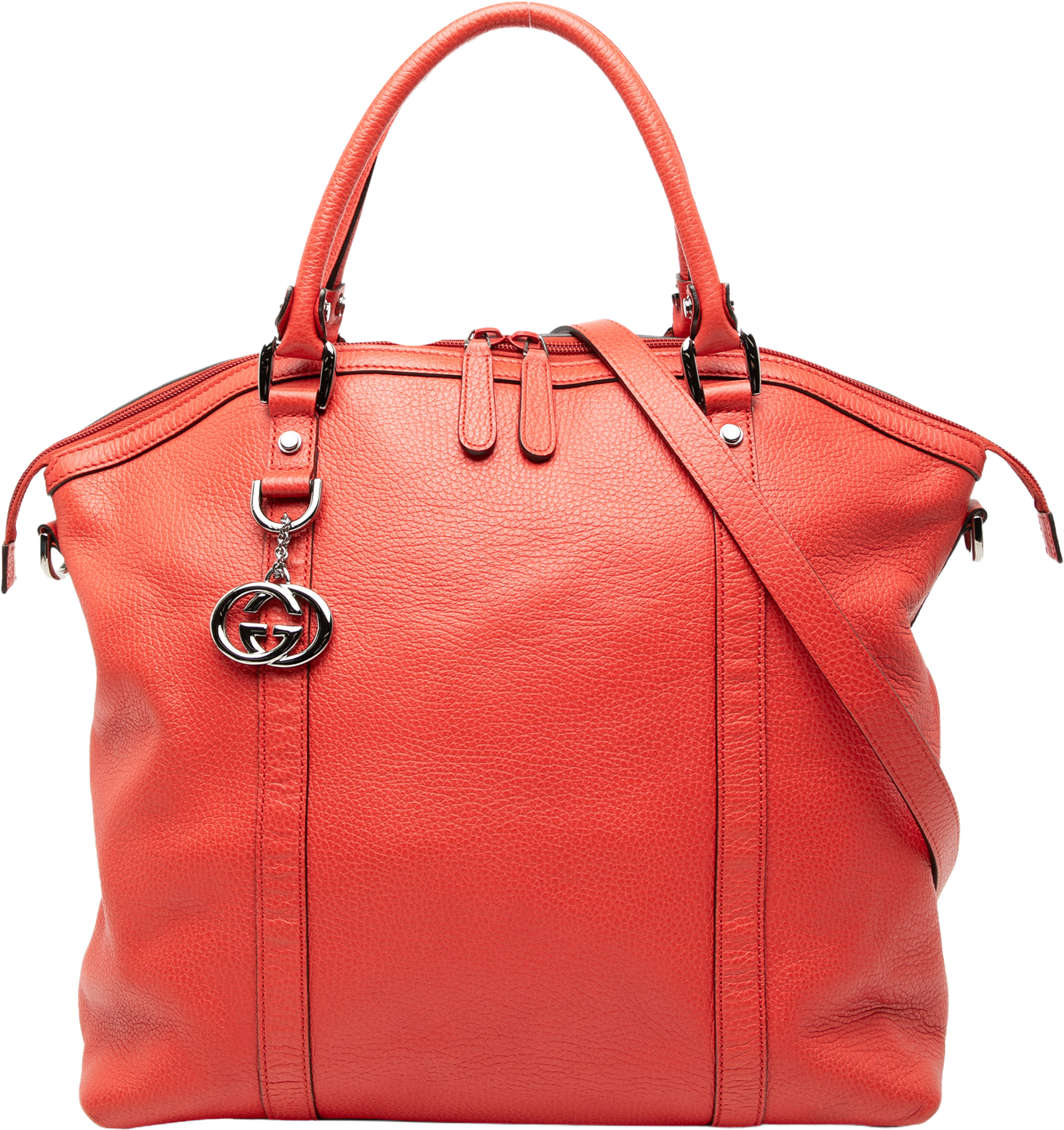 Gucci Large Leather Gg Charm Dome Satchel, från Luxclusif, i färgen red. Klicka för att öppna bilden i stort format