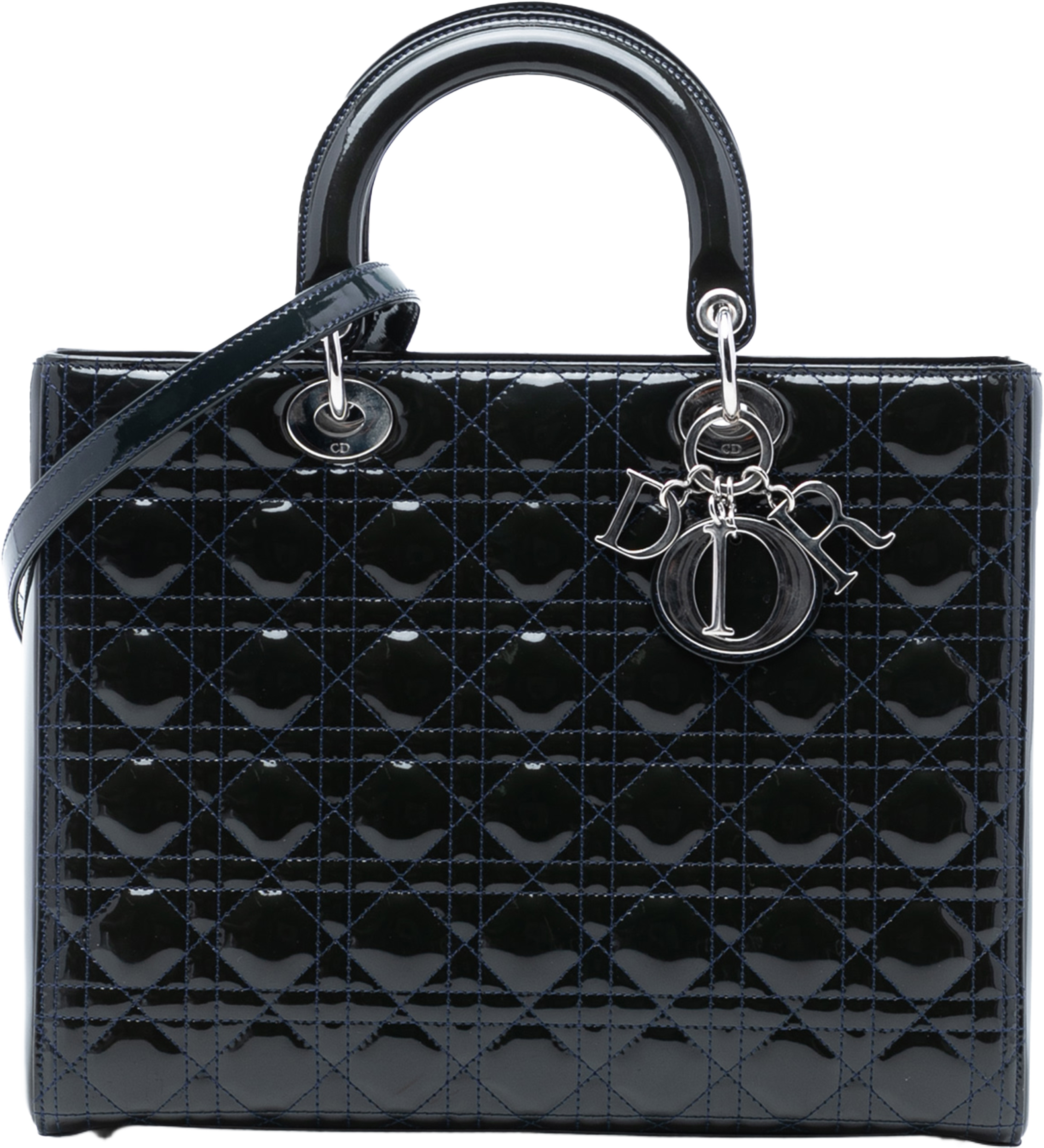 Dior Large Patent Cannage Lady Dior, från Luxclusif, i färgen navy. Klicka för att öppna bilden i stort format