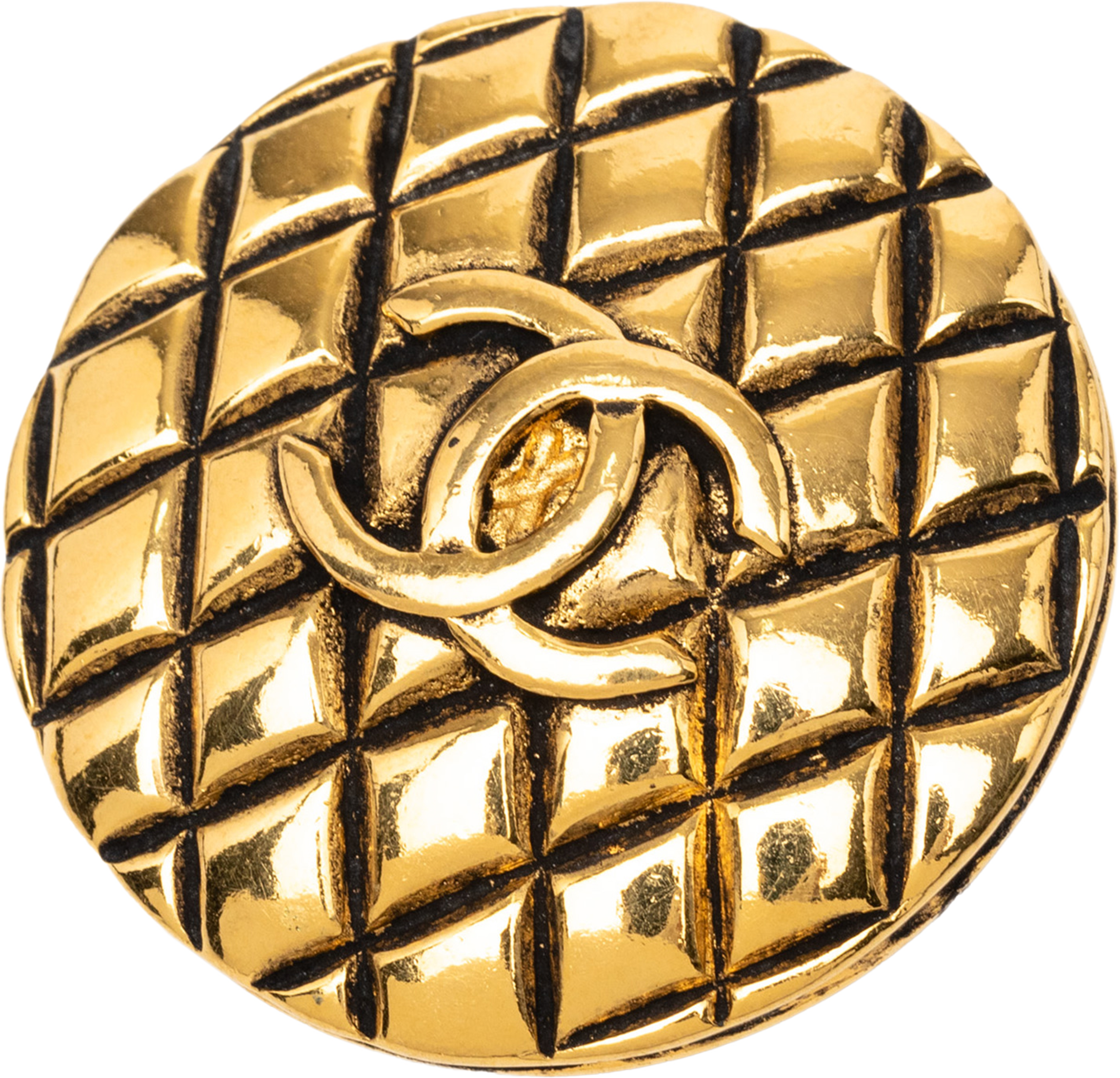 Chanel Cc Gold Plated Quilted Round Brooch, från Luxclusif, i färgen guld. Klicka för att öppna bilden i stort format