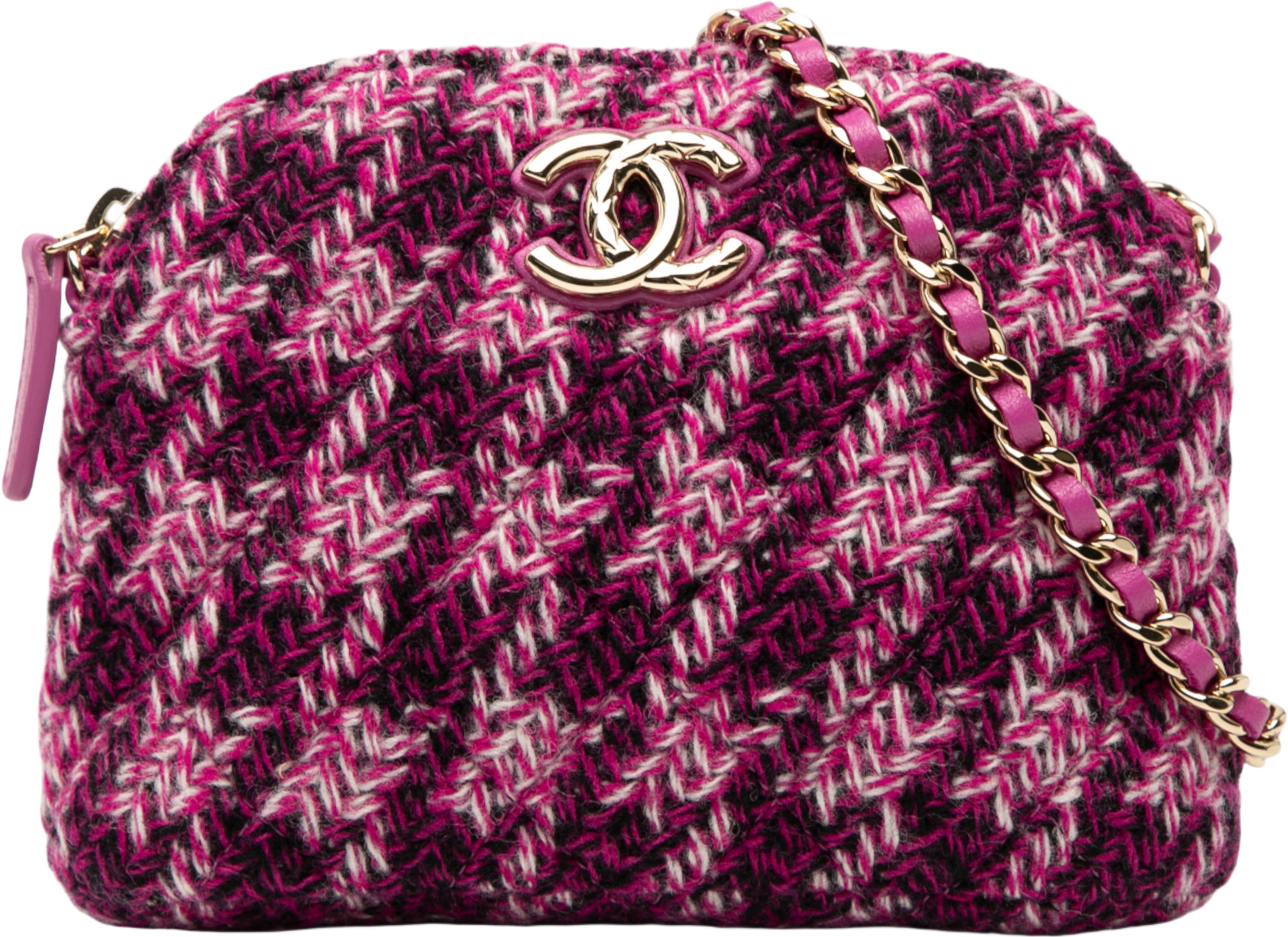 Chanel Cc Tweed Houndstooth Clutch On Chain, från Luxclusif, i färgen magenta. Klicka för att öppna bilden i stort format