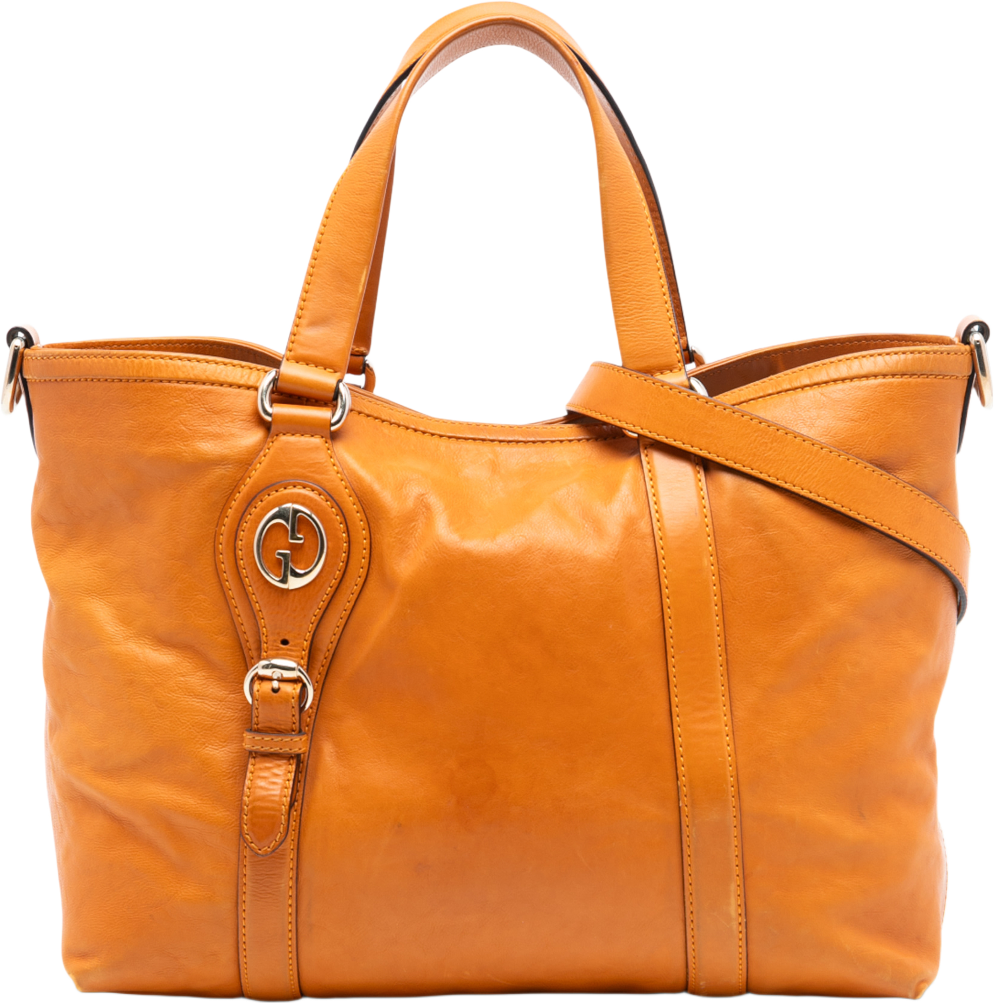 Gucci Leather 1973 Satchel, från Luxclusif, i färgen orange. Klicka för att öppna bilden i stort format