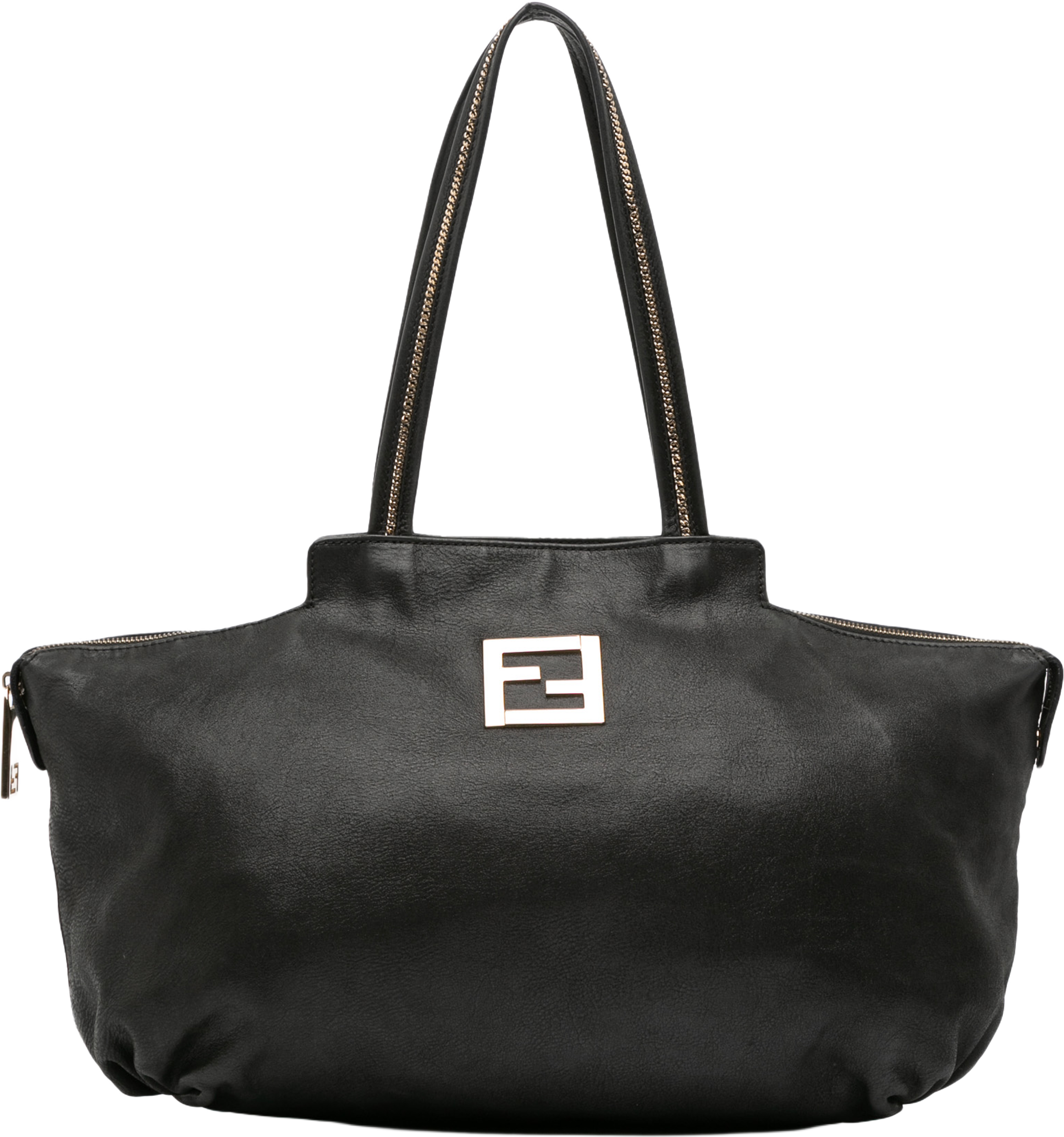 Fendi Medium Nubuck Chains Tote, från Luxclusif, i färgen black. Klicka för att öppna bilden i stort format