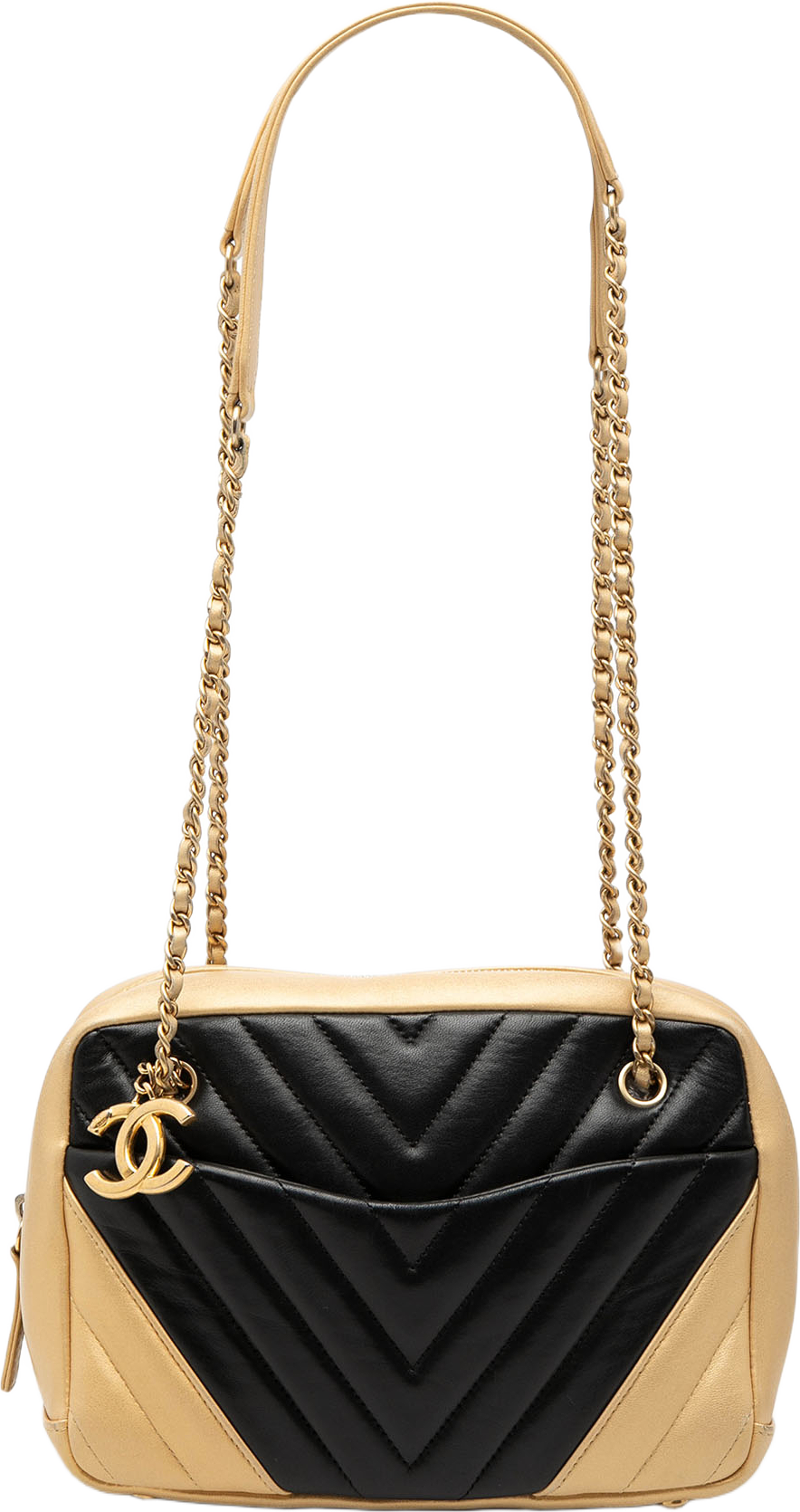 Chanel Cc Chevron Lambskin Camera Shoulder Bag, från Luxclusif, i färgen black. Klicka för att öppna bilden i stort format