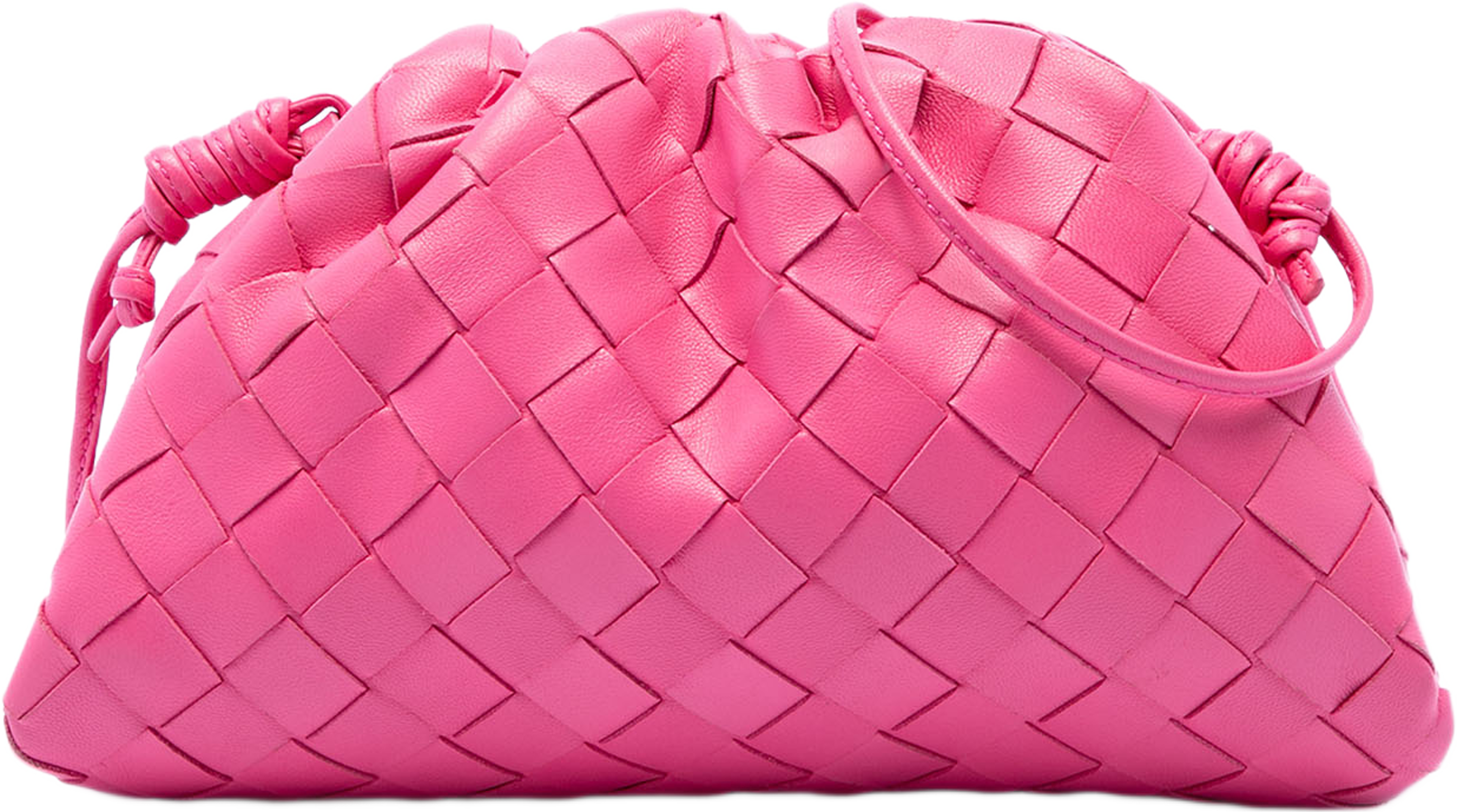 Bottega Veneta Nappa Intrecciato The Mini Pouch Crossbody, från Luxclusif, i färgen rosa. Klicka för att öppna bilden i stort format