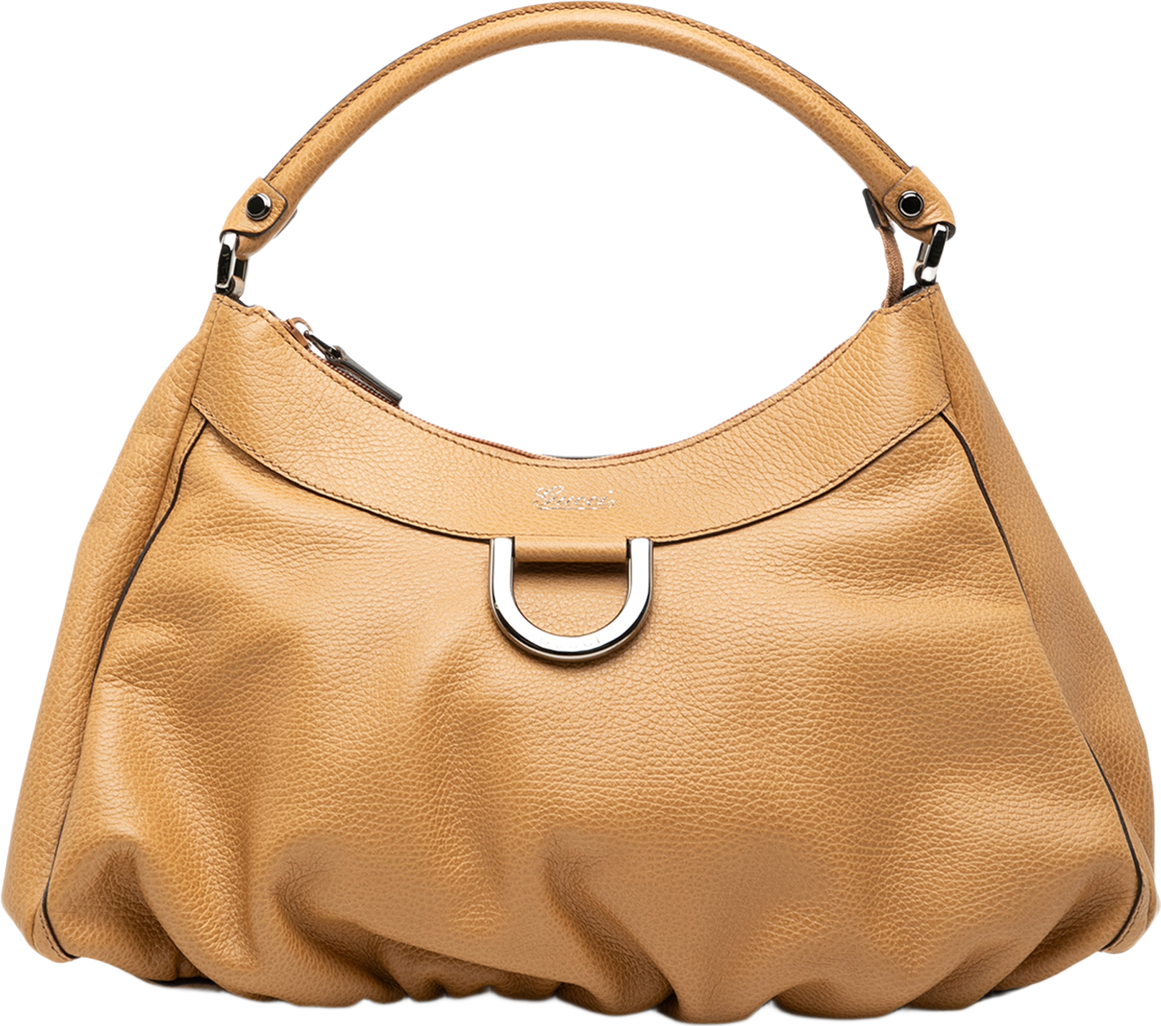 Gucci Leather Abbey D Ring Shoulder Bag, från Luxclusif, i färgen caramel. Klicka för att öppna bilden i stort format
