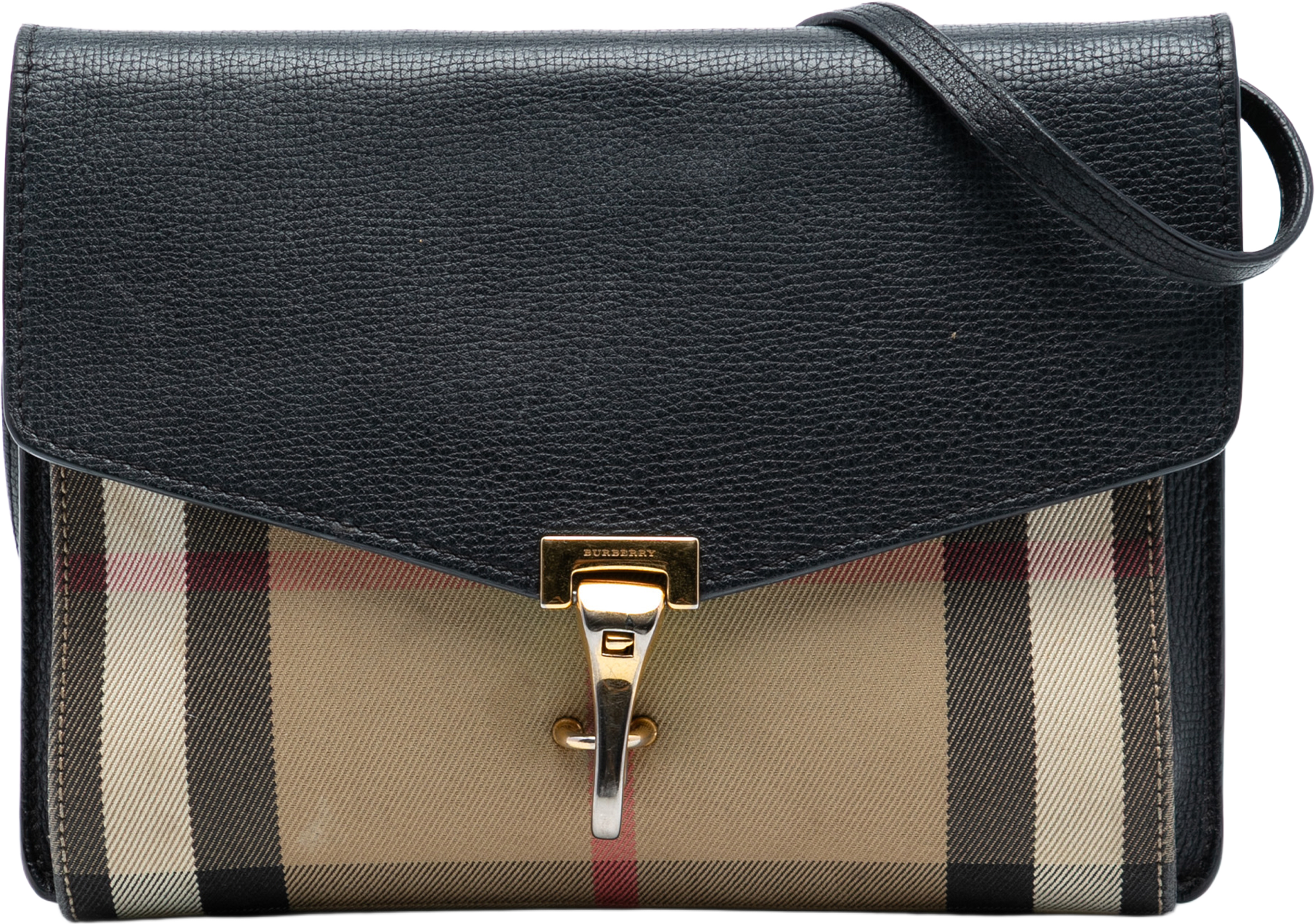 Burberry Small Leather And House Check Canvas Derby Macken Crossbody, från Luxclusif, i färgen black. Klicka för att öppna bilden i stort format