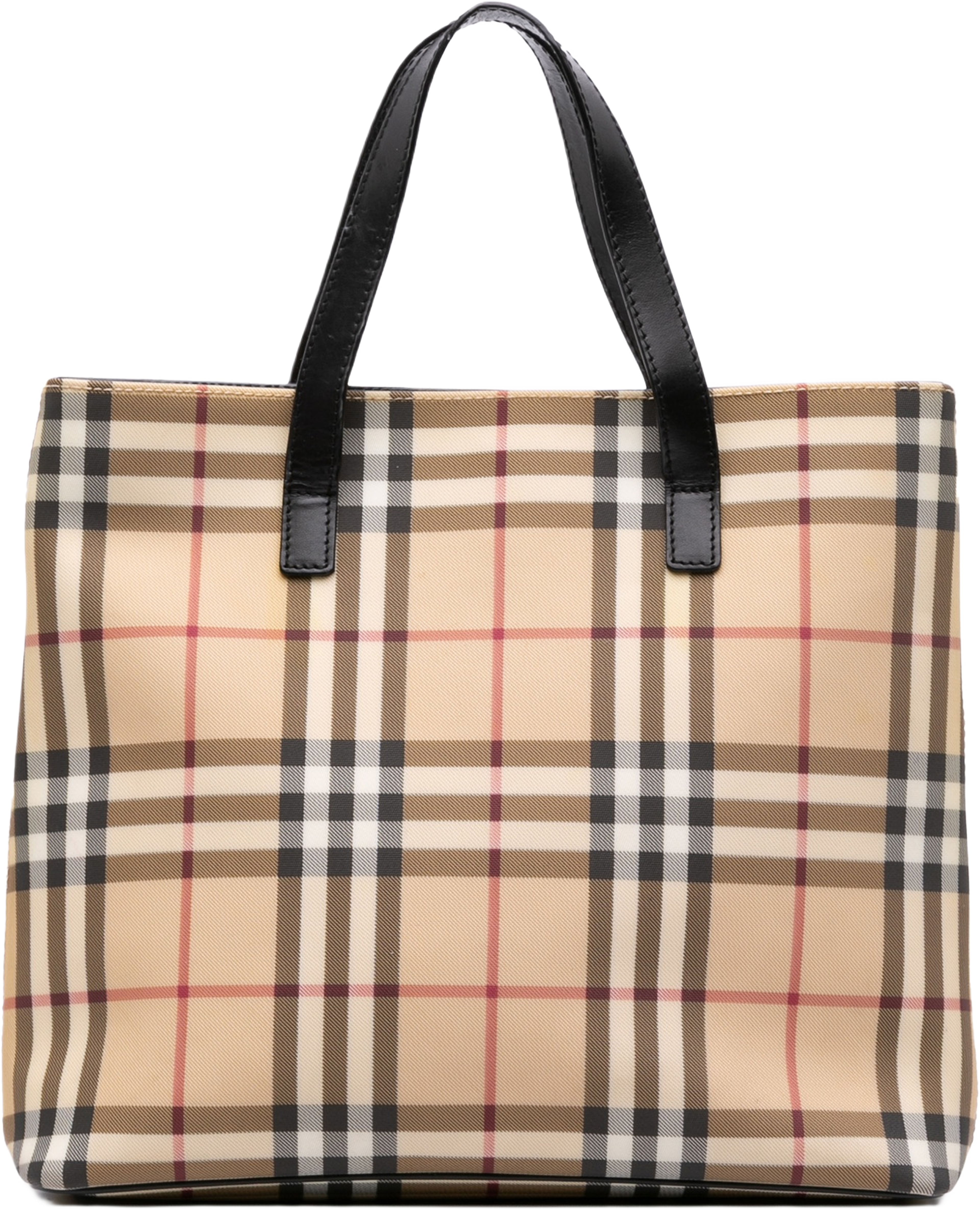 Burberry House Check Coated Canvas Tote, från Luxclusif, i färgen beige. Klicka för att öppna bilden i stort format