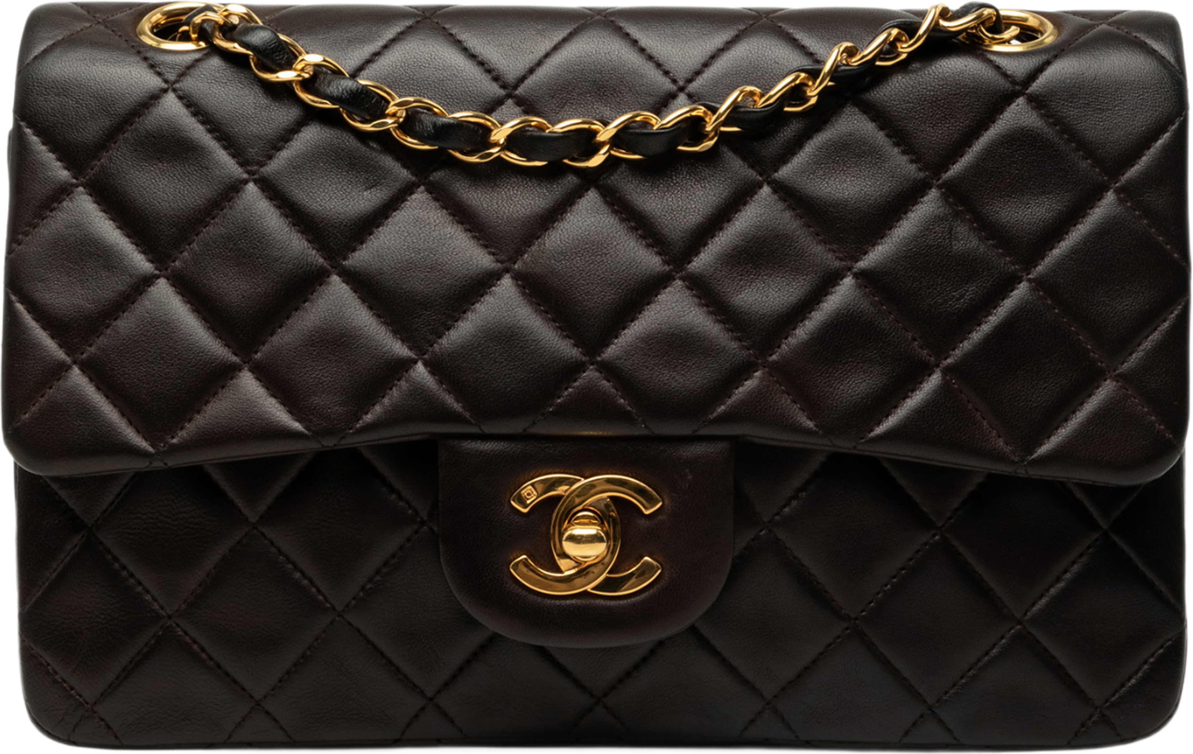 Chanel Small Classic Lambskin Double Flap, från Luxclusif, i färgen svart. Klicka för att öppna bilden i stort format