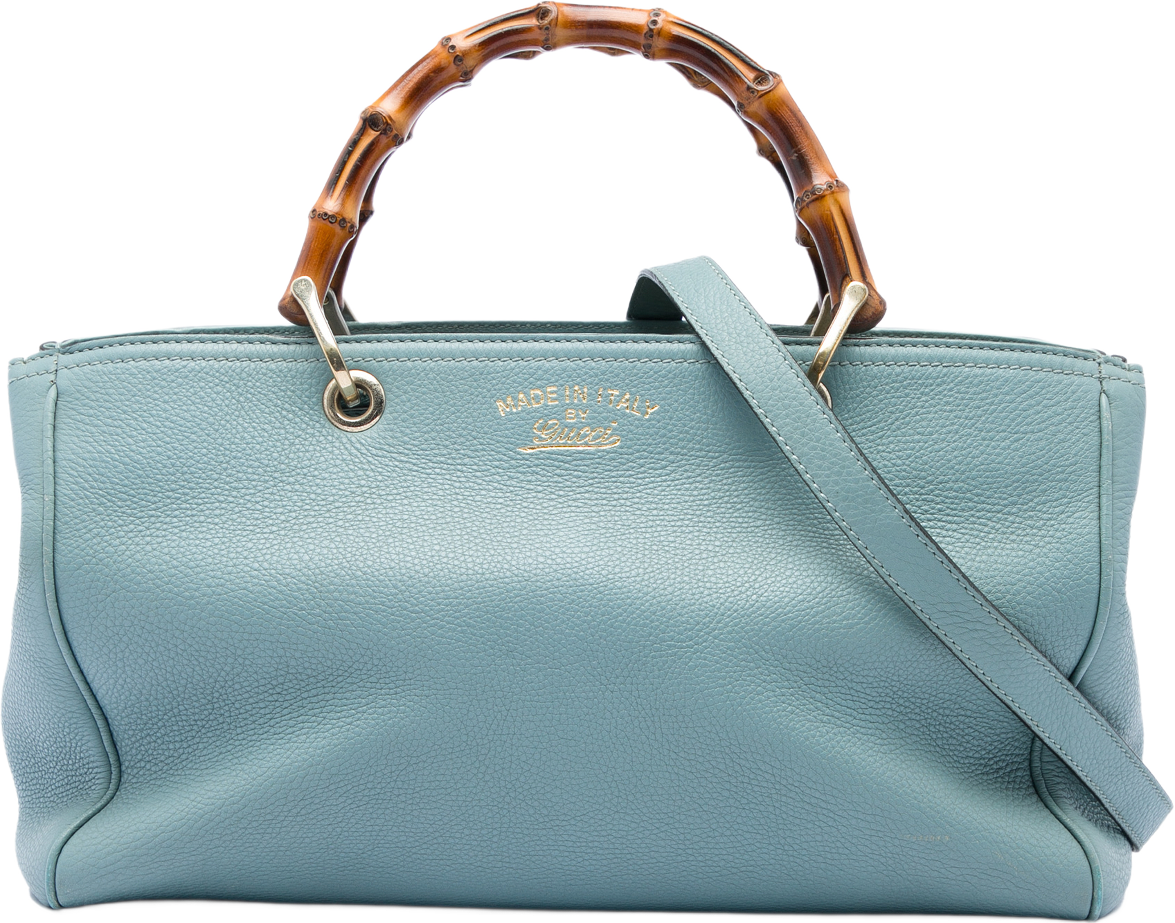 Gucci Medium Calfskin Bamboo Shopper Satchel, från Luxclusif, i färgen blå. Klicka för att öppna bilden i stort format