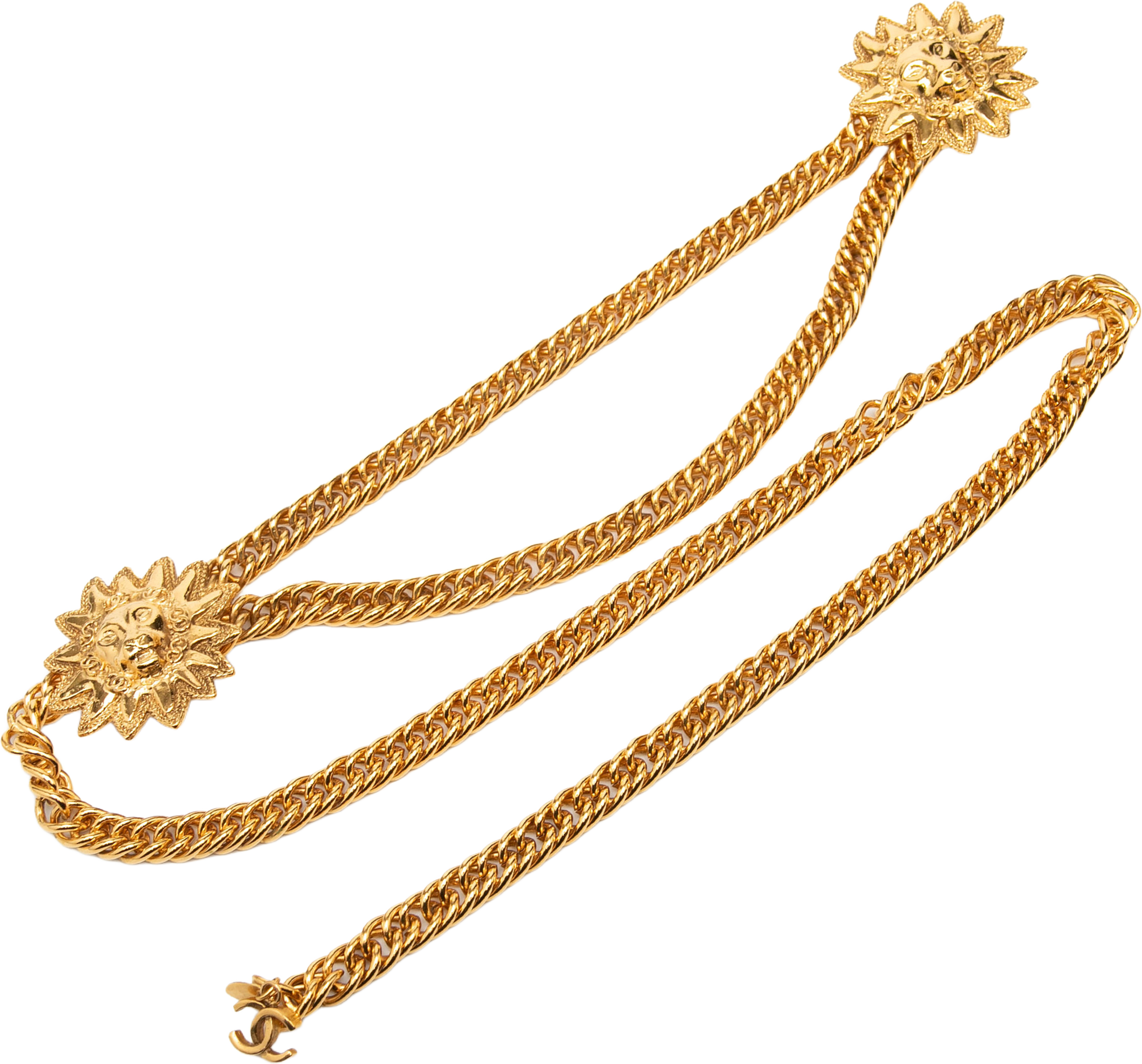 Chanel Cc Gold Plated Double Sun Chain Link Belt, från Luxclusif, i färgen gold. Klicka för att öppna bilden i stort format