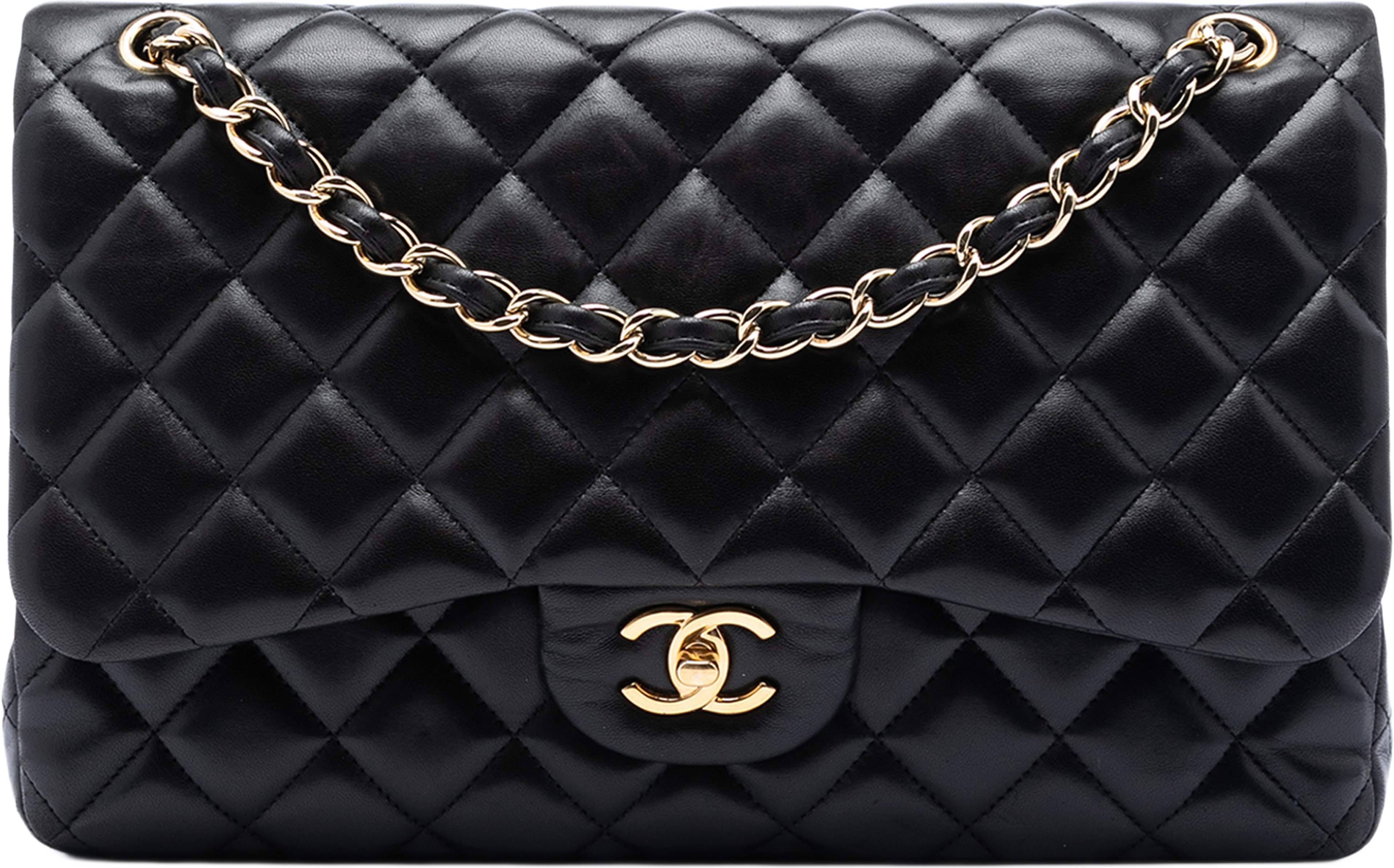 Chanel Jumbo Classic Lambskin Double Flap, från Luxclusif, i färgen black. Klicka för att öppna bilden i stort format