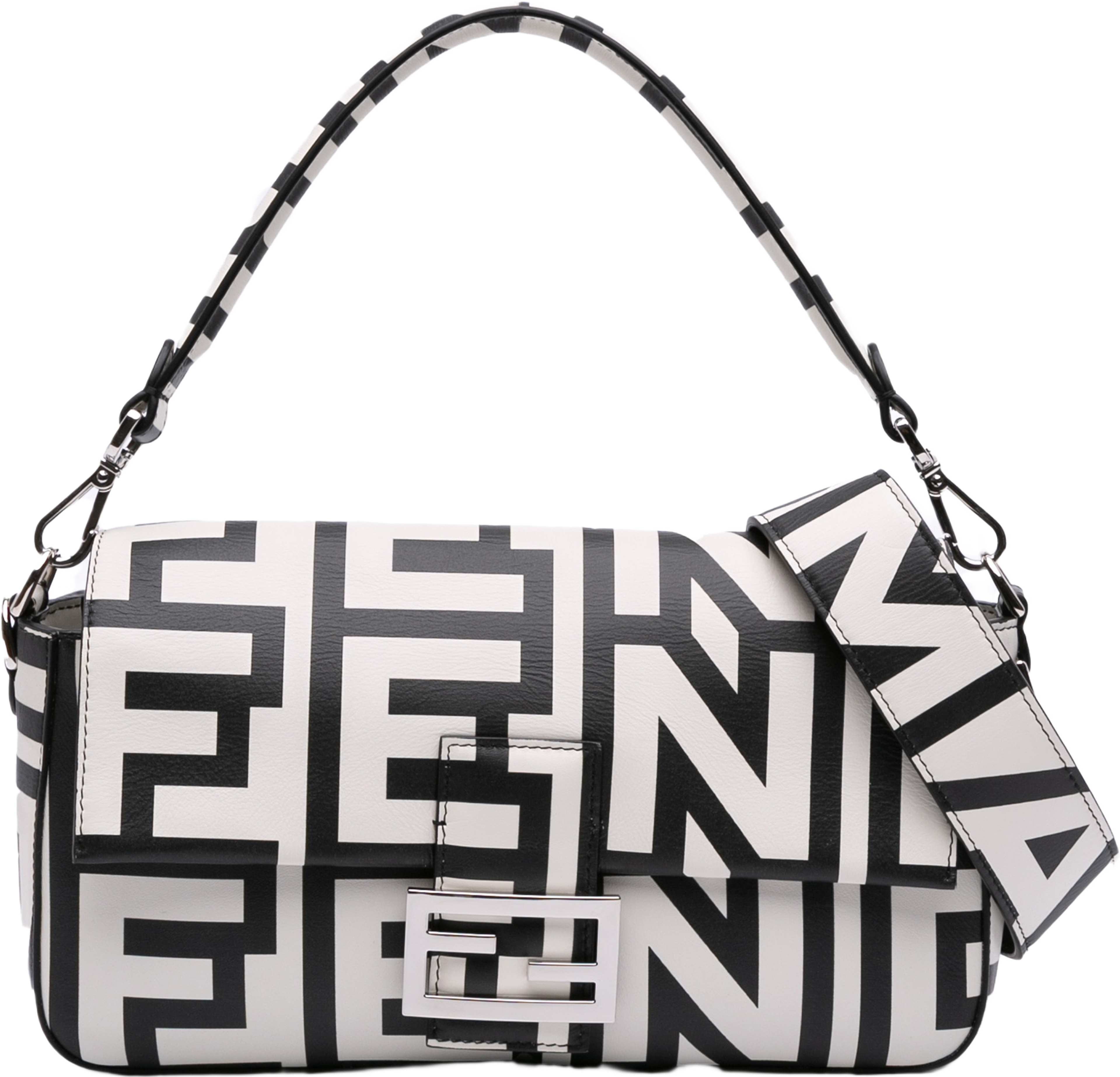 Fendi Marc Jacobs Nappa Vitello King Logo Print Baguette Satchel, från Luxclusif, i färgen white. Klicka för att öppna bilden i stort format