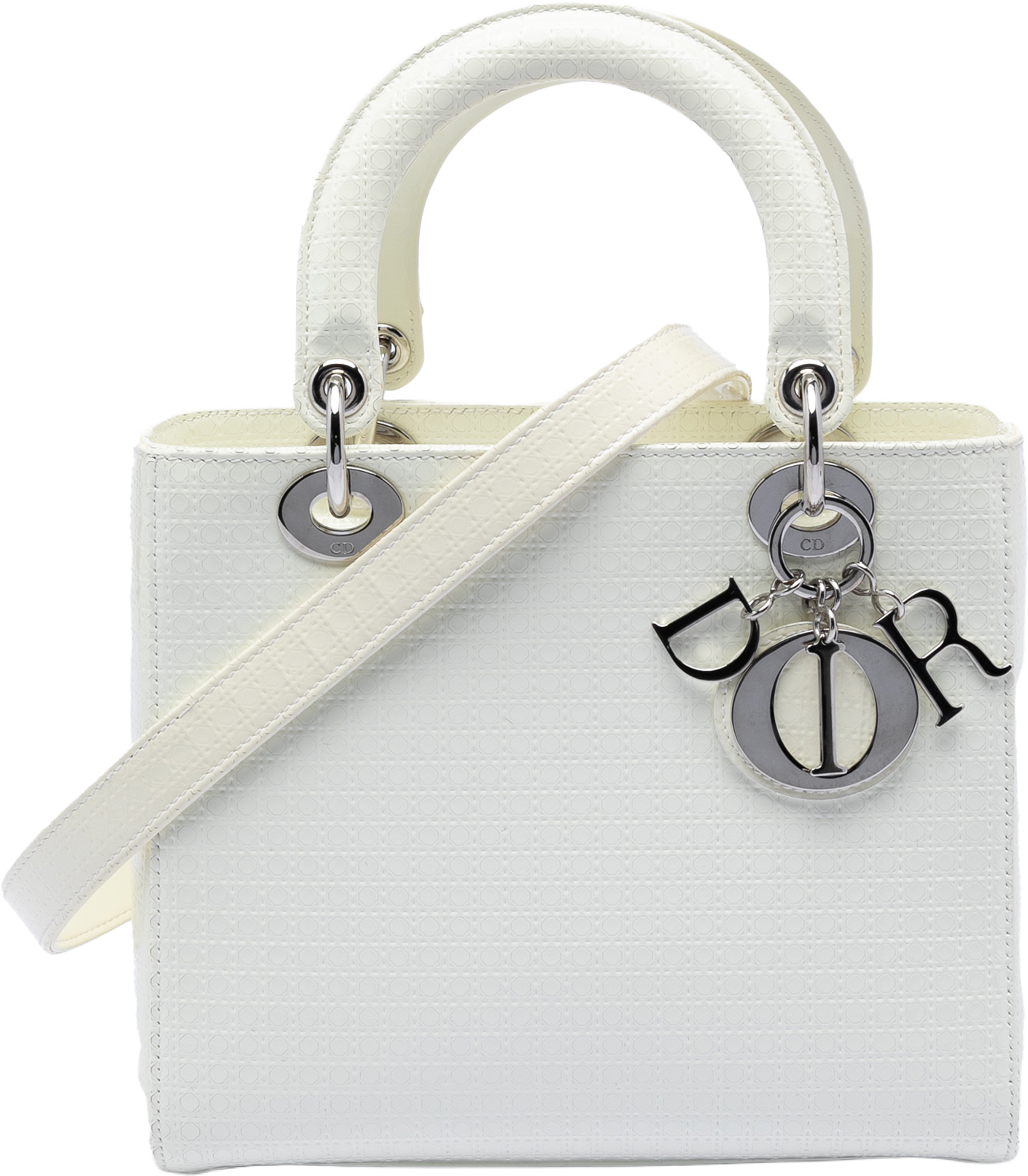 Dior Medium Patent Microcannage Lady Dior, från Luxclusif, i färgen ivory. Klicka för att öppna bilden i stort format