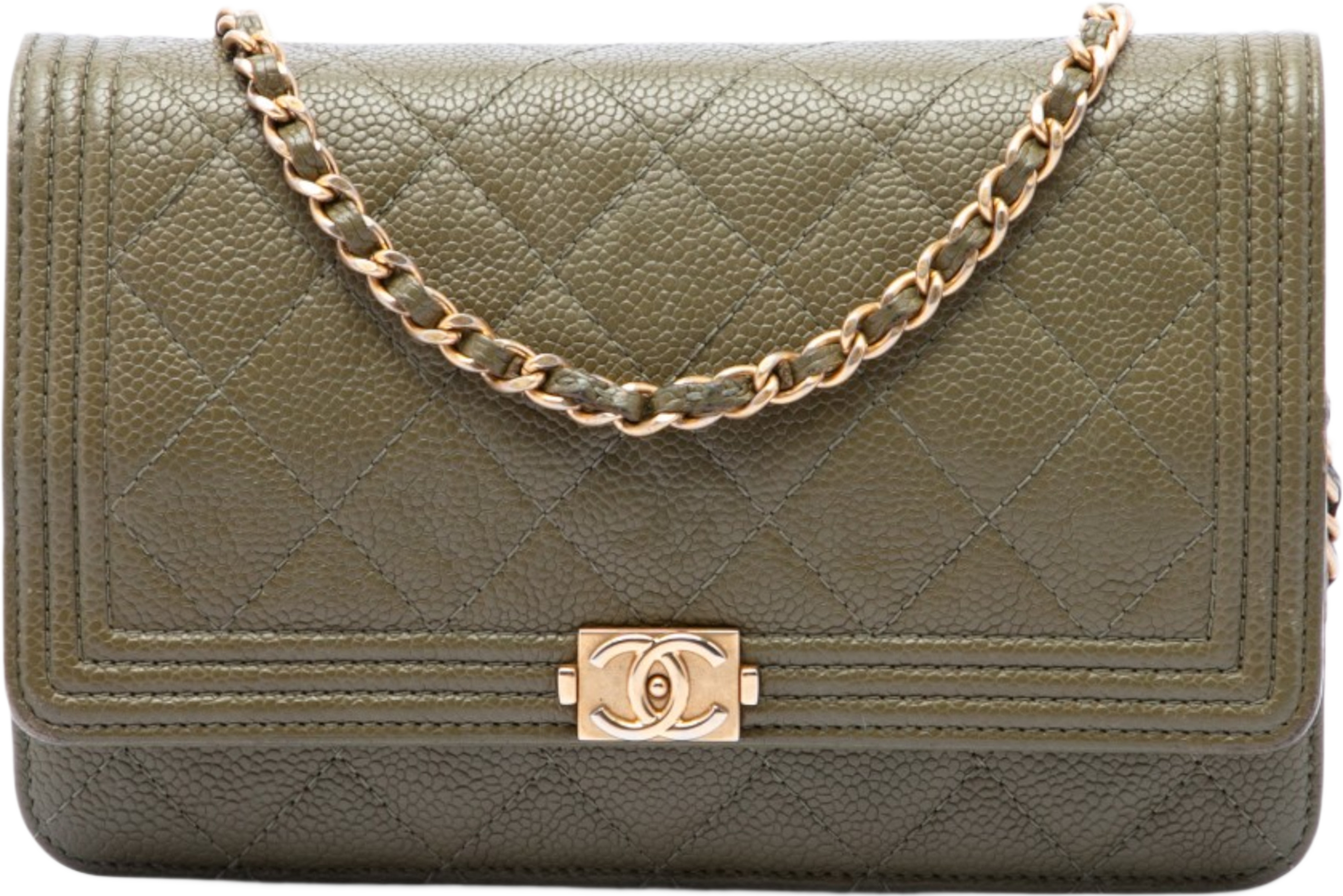 Chanel Quilted Caviar Boy Wallet On Chain, från Luxclusif, i färgen grön. Klicka för att öppna bilden i stort format