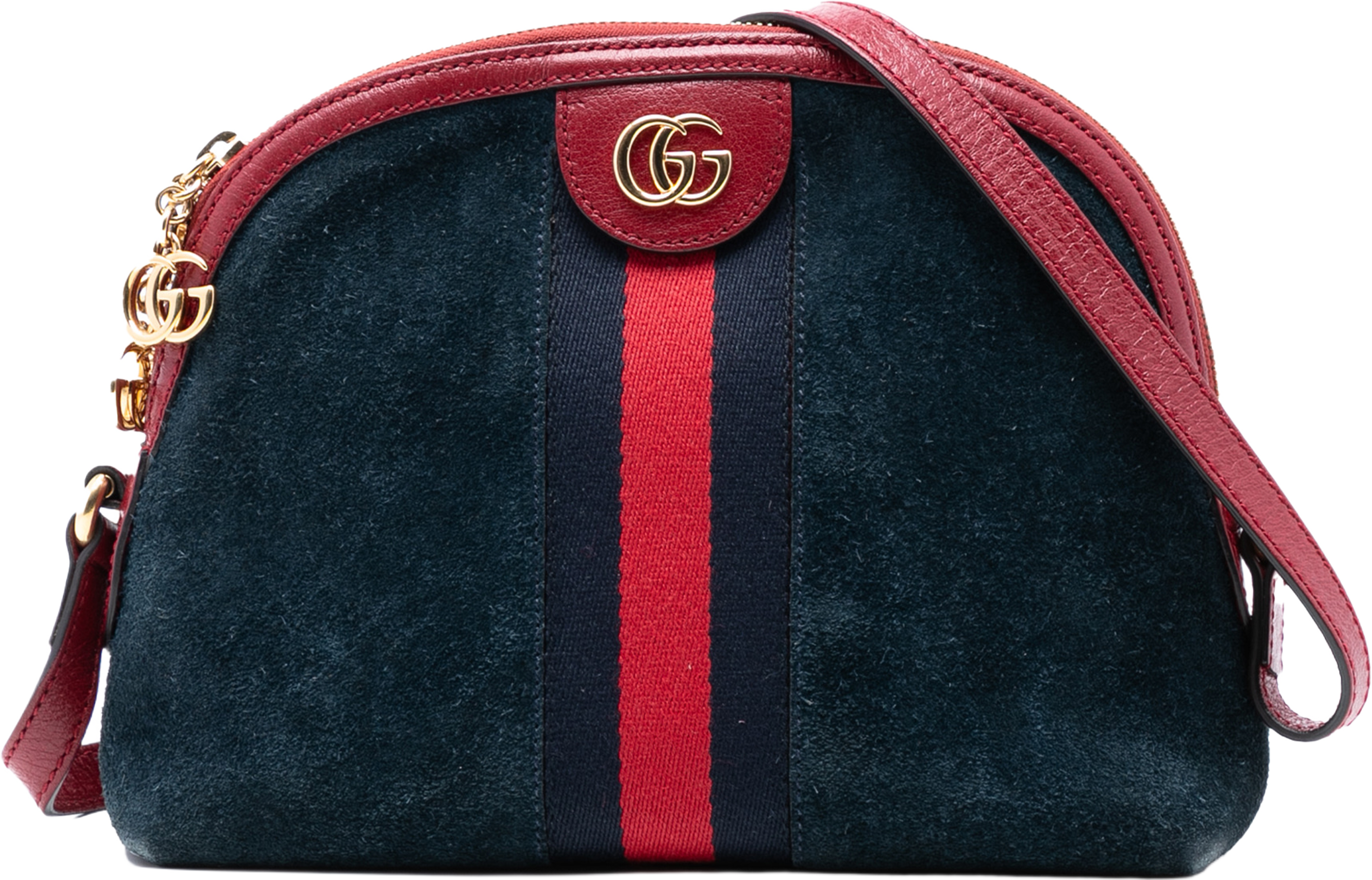 Gucci Small Suede Ophidia Dome Crossbody, från Luxclusif, i färgen navy. Klicka för att öppna bilden i stort format