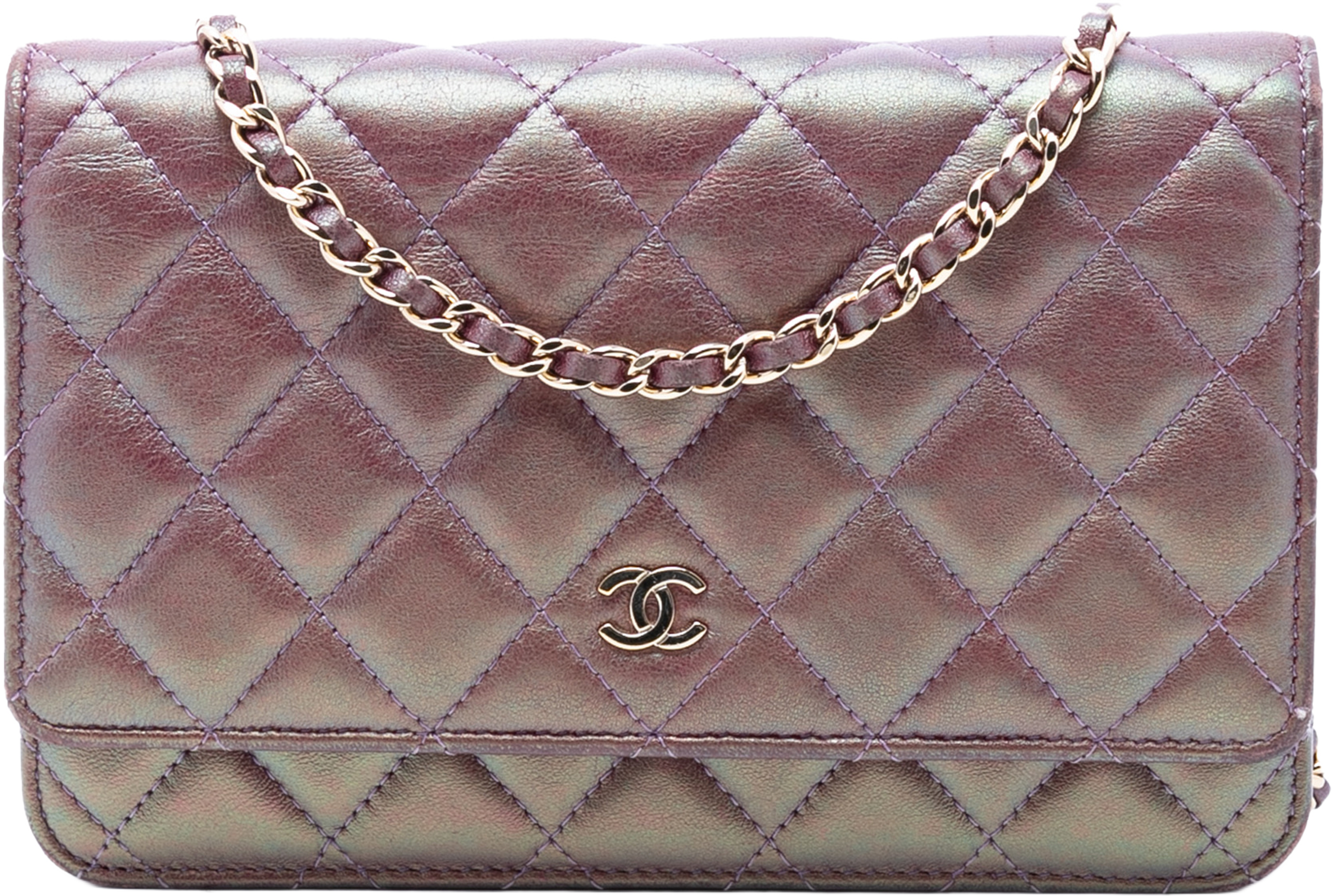 Chanel Cc Quilted Iridescent Lambskin Wallet On Chain, från Luxclusif, i färgen purple. Klicka för att öppna bilden i stort format