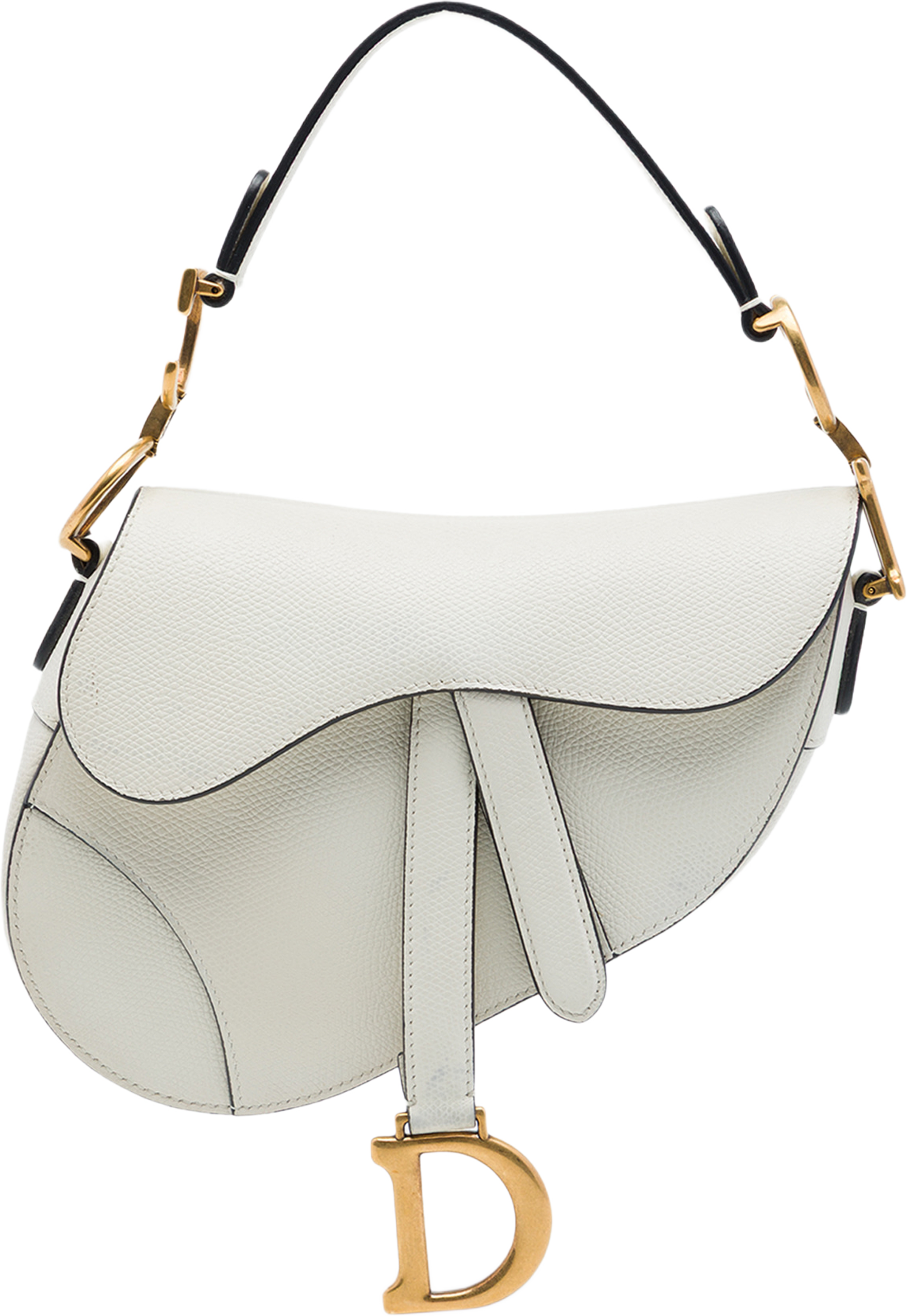 Dior Mini Grained Calfskin Saddle Bag, från Luxclusif, i färgen vit. Klicka för att öppna bilden i stort format