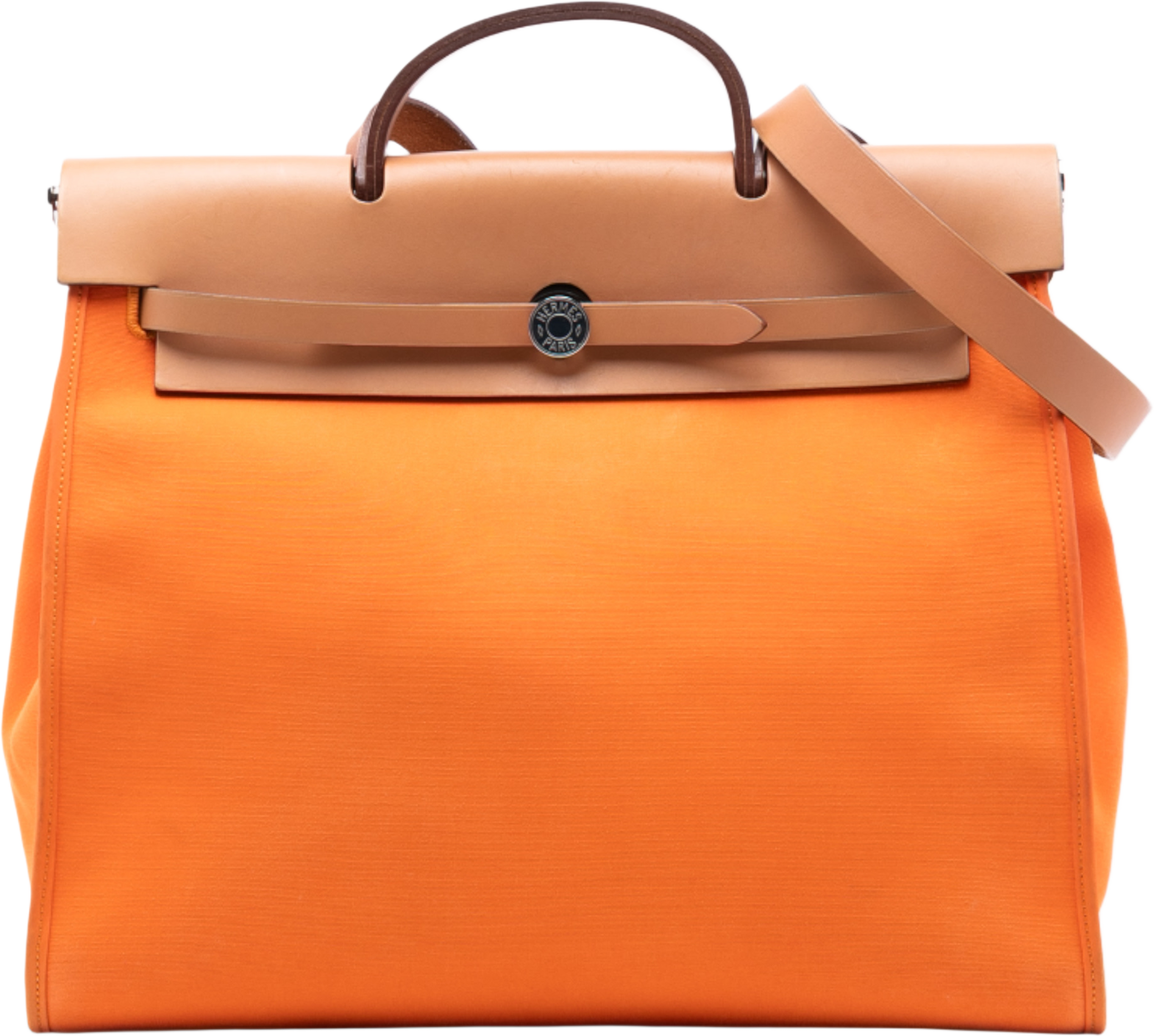 Hermès Toile Herbag Zip 39, från Luxclusif, i färgen orange. Klicka för att öppna bilden i stort format
