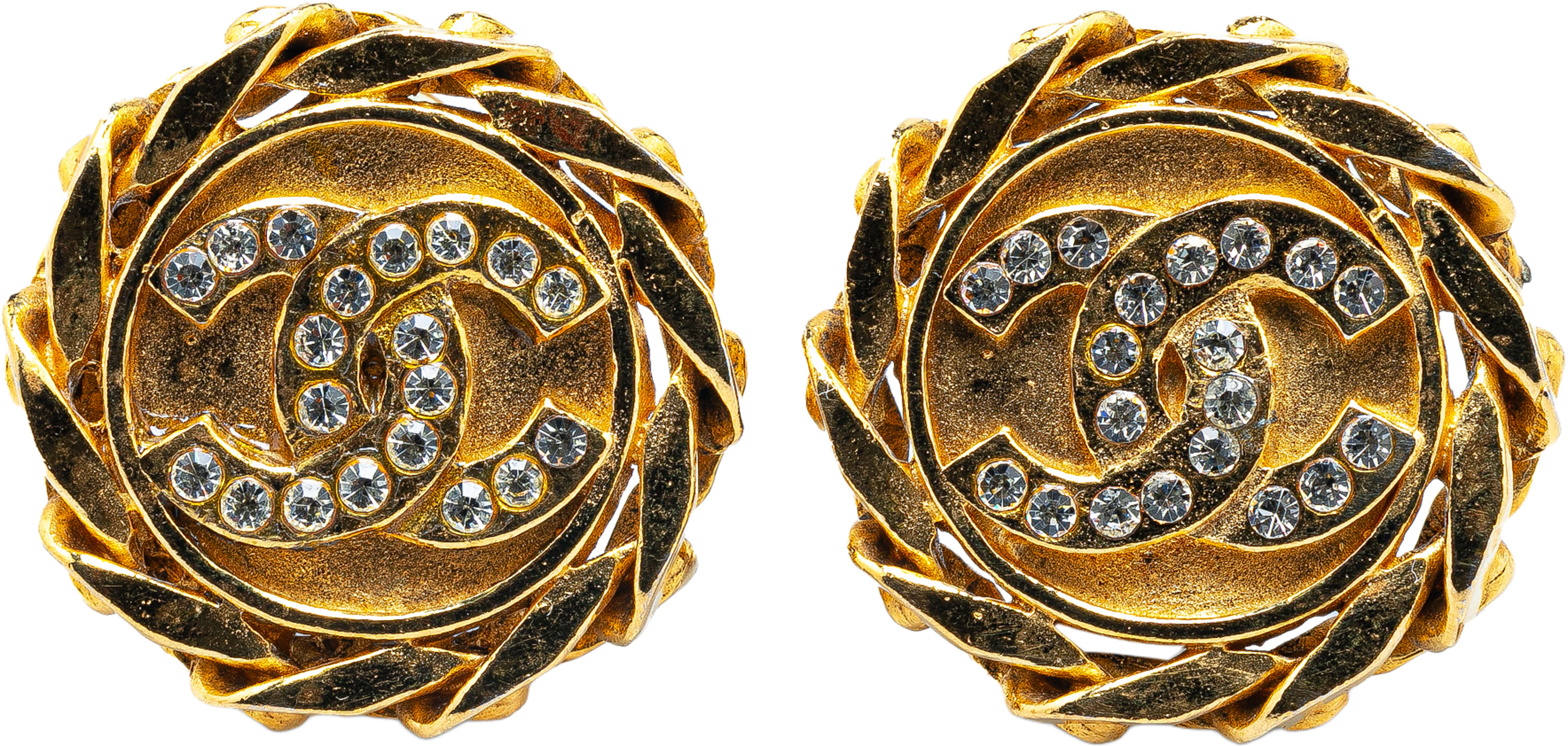 Chanel Gold Plated Rhinestone Cc Clip On Earrings