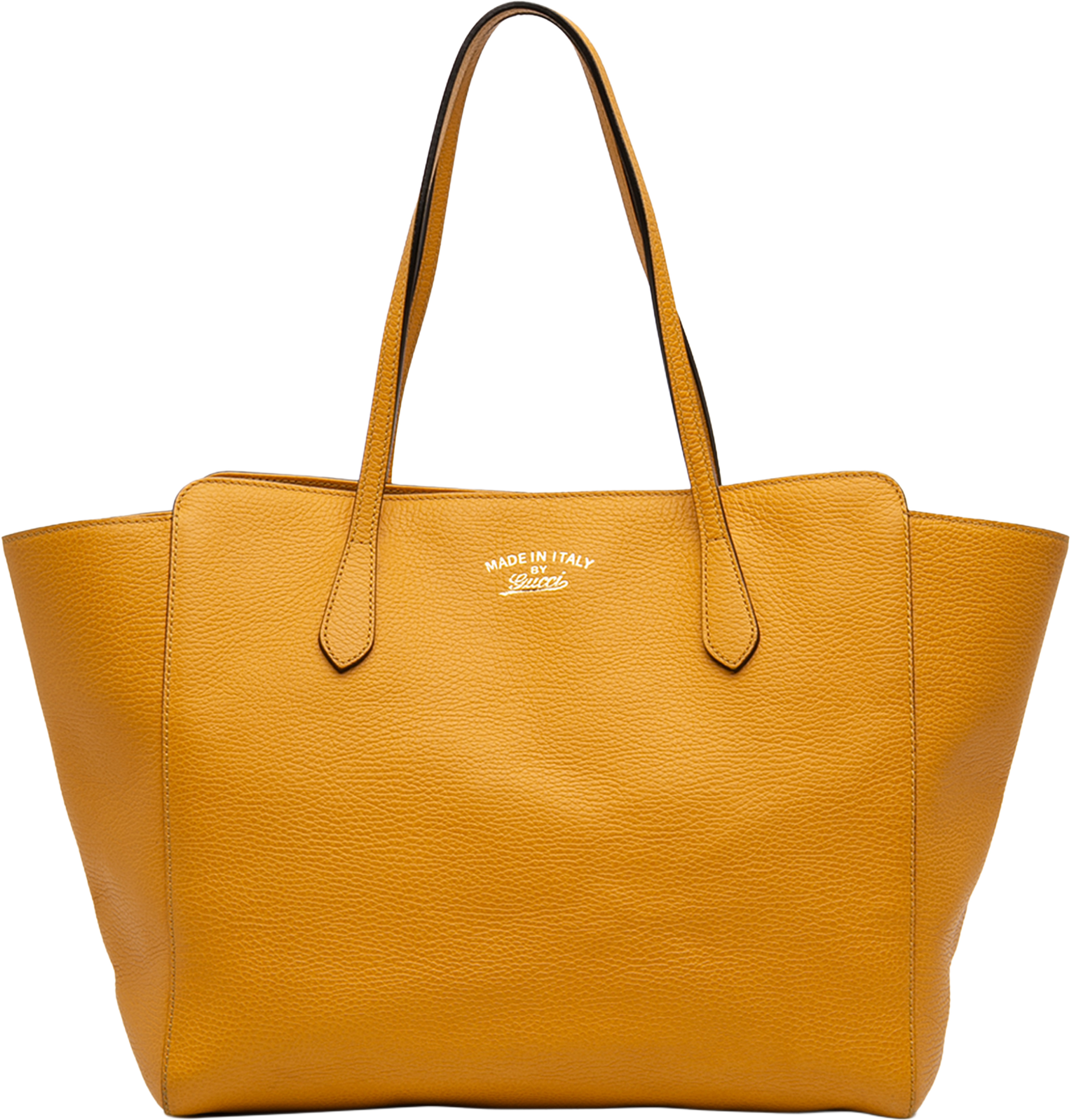 Gucci Medium Leather Swing Tote, från Luxclusif, i färgen mustard. Klicka för att öppna bilden i stort format