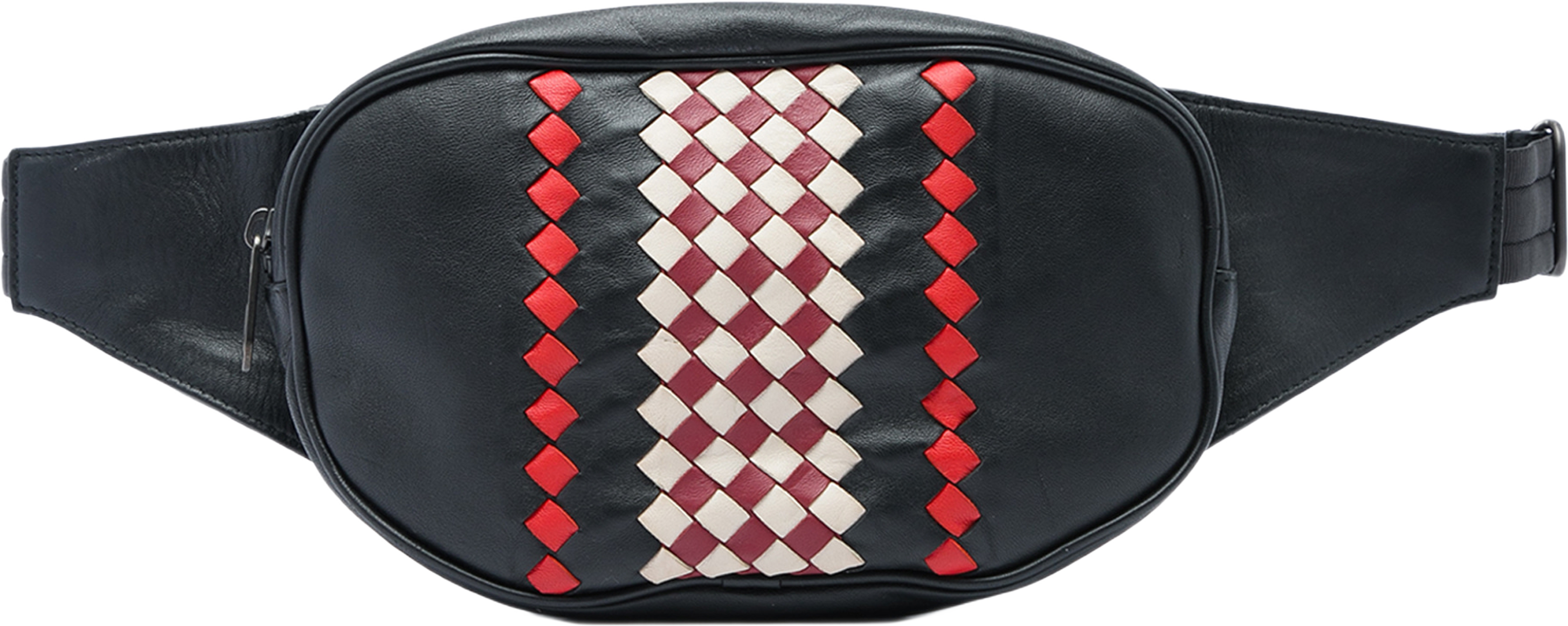Bottega Veneta Intrecciato Trimmed Nappa Belt Bag, från Luxclusif, i färgen svart. Klicka för att öppna bilden i stort format