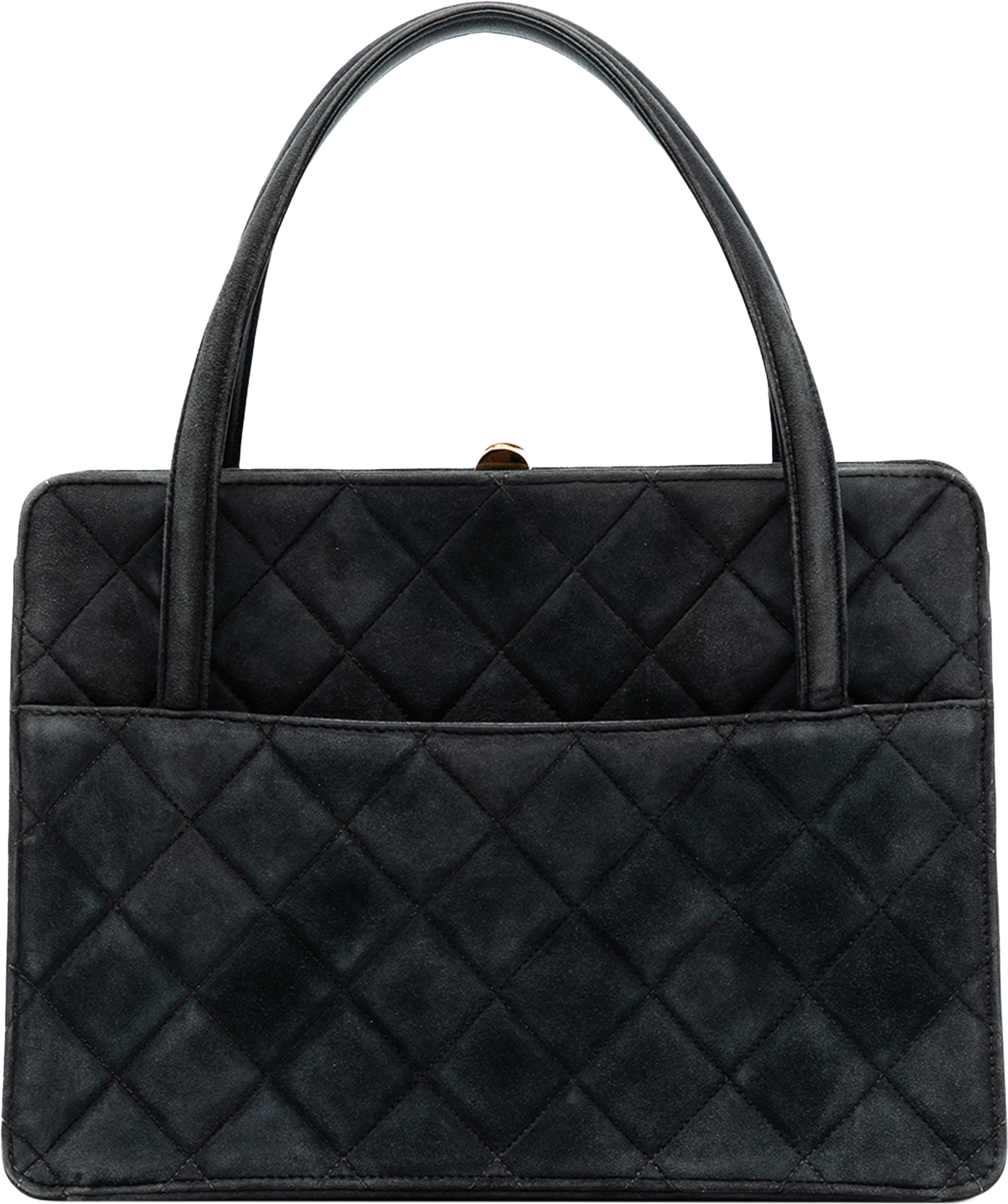 Chanel Quilted Suede Handbag, från Luxclusif, i färgen dark gray. Klicka för att öppna bilden i stort format