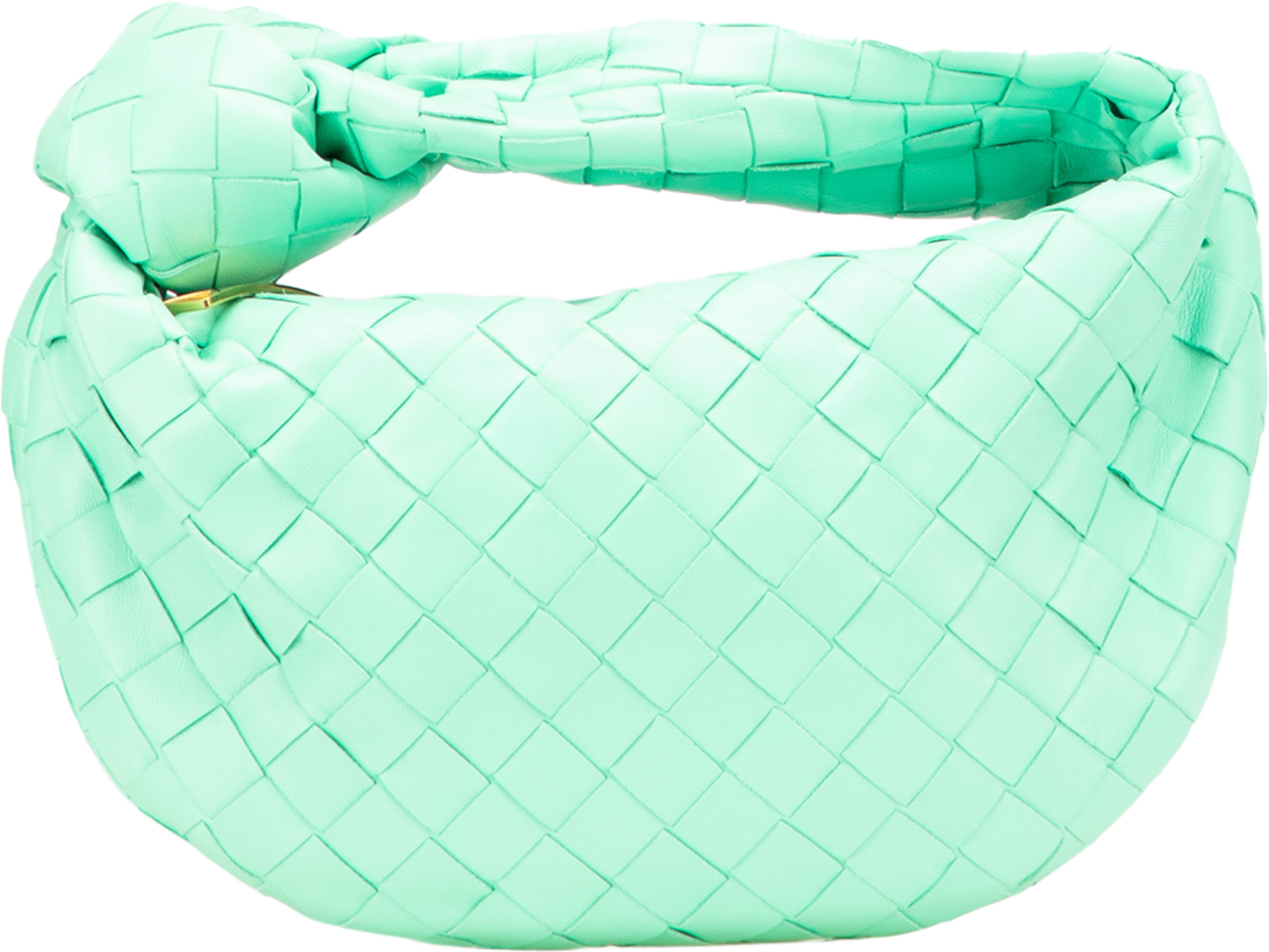 Bottega Veneta Mini Nappa Intrecciato Jodie, från Luxclusif, i färgen light green. Klicka för att öppna bilden i stort format