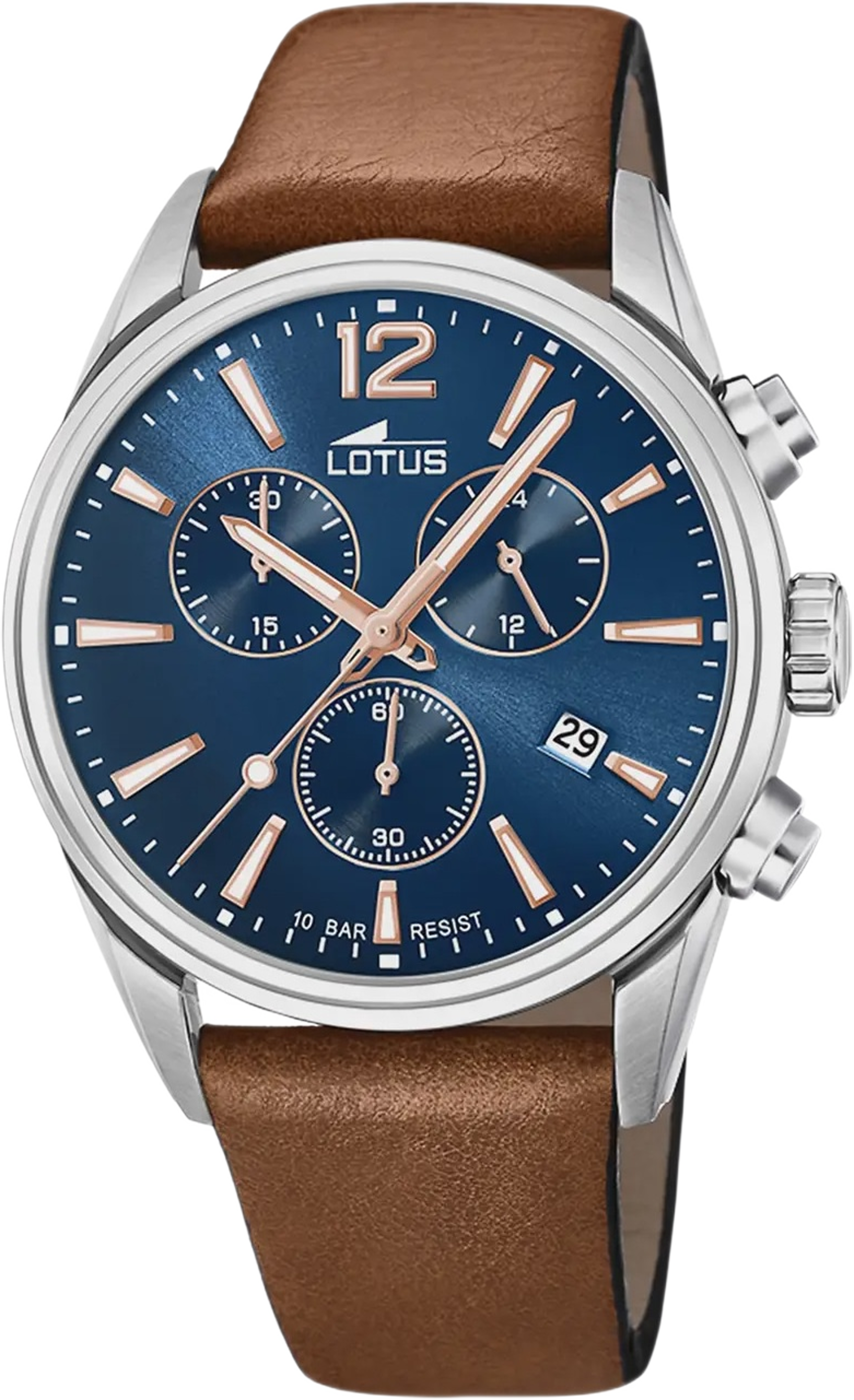 Lotus Herrklocka - Kronograf, Läder/blå, 42 Mm, från Lotus, i färgen brown. Klicka för att öppna bilden i stort format