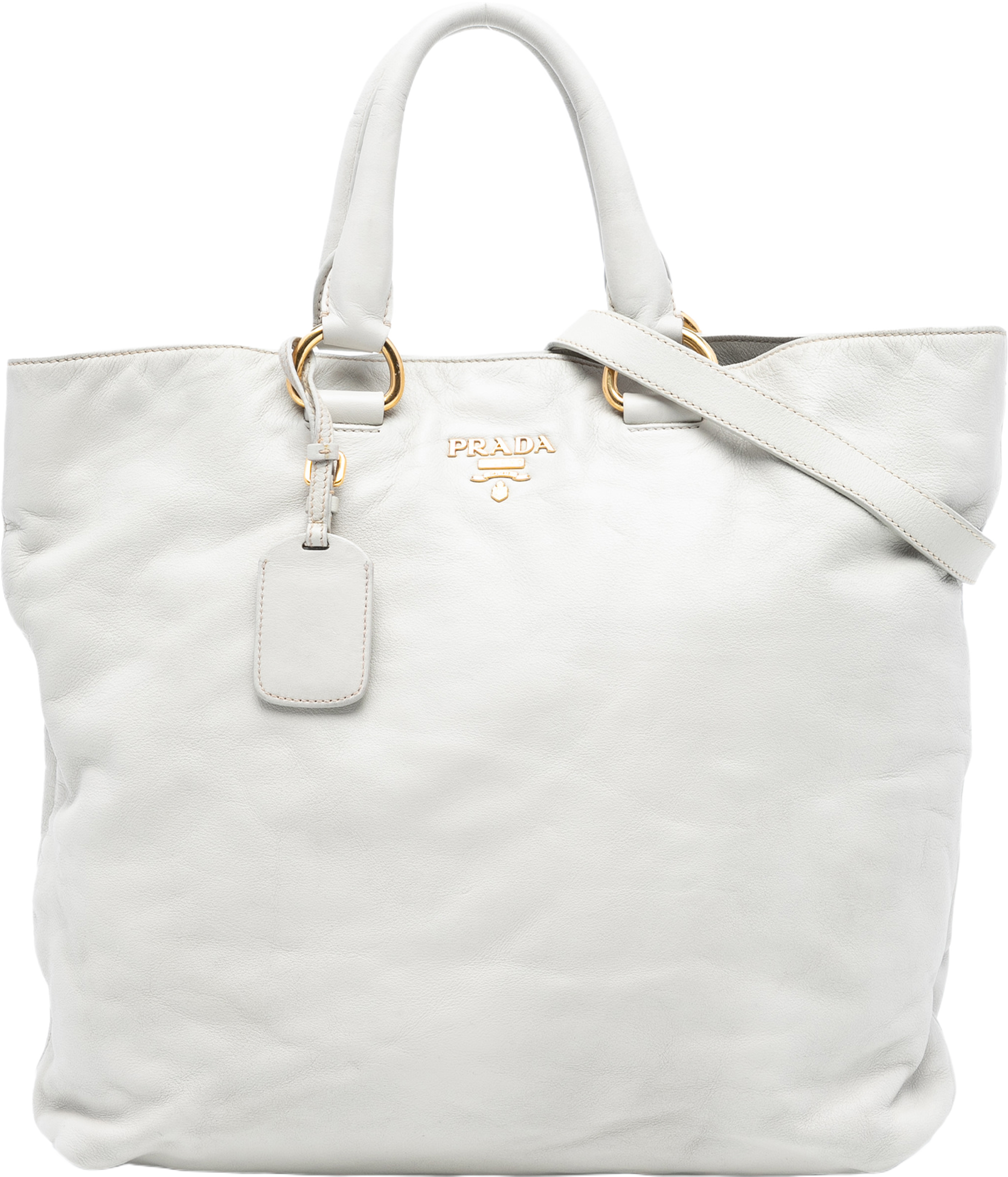 Prada Soft Calf Open Convertible Tote, från Luxclusif, i färgen white. Klicka för att öppna bilden i stort format
