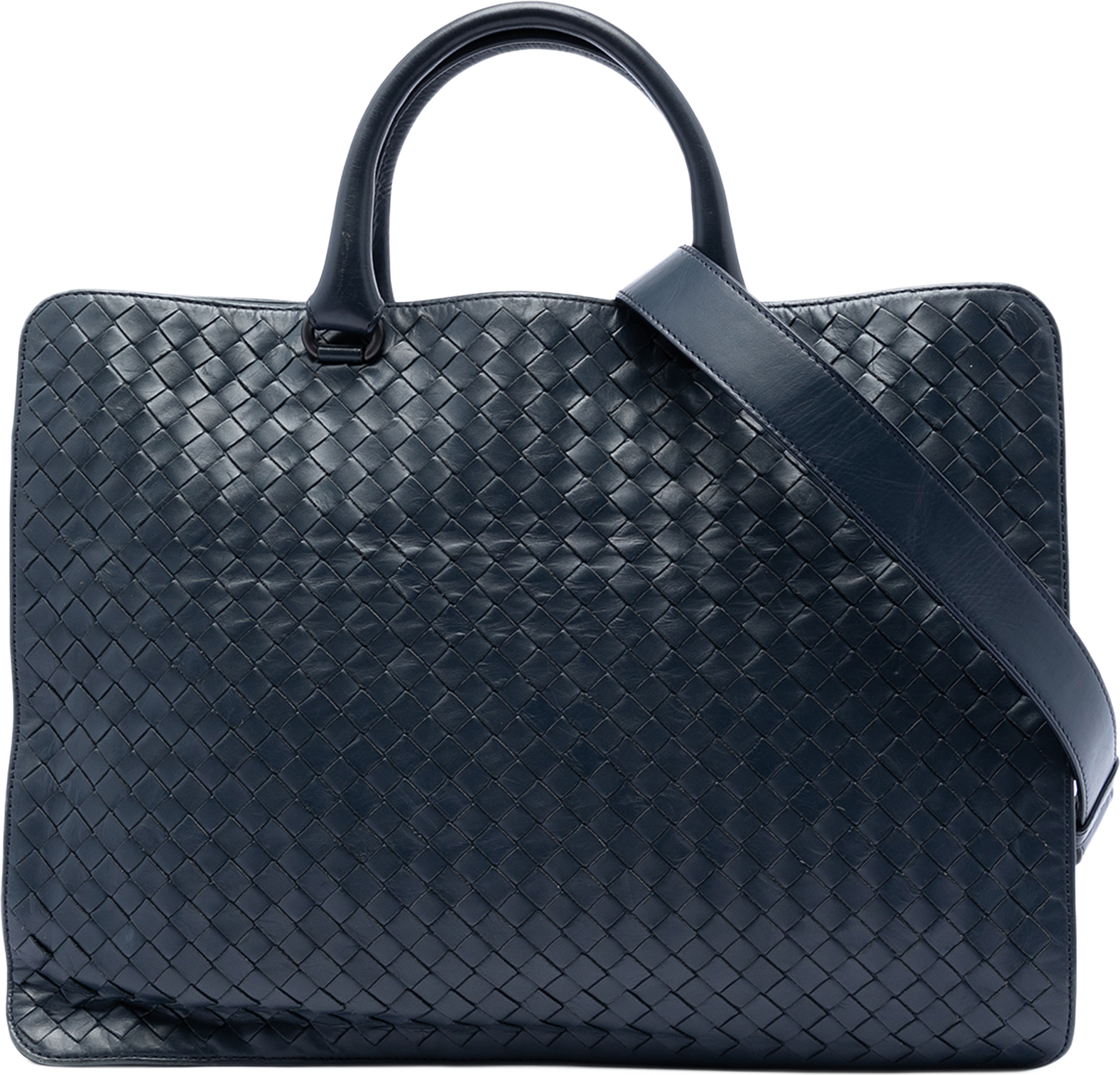 Bottega Veneta Nappa Intrecciato Business Bag, från Luxclusif, i färgen navy. Klicka för att öppna bilden i stort format