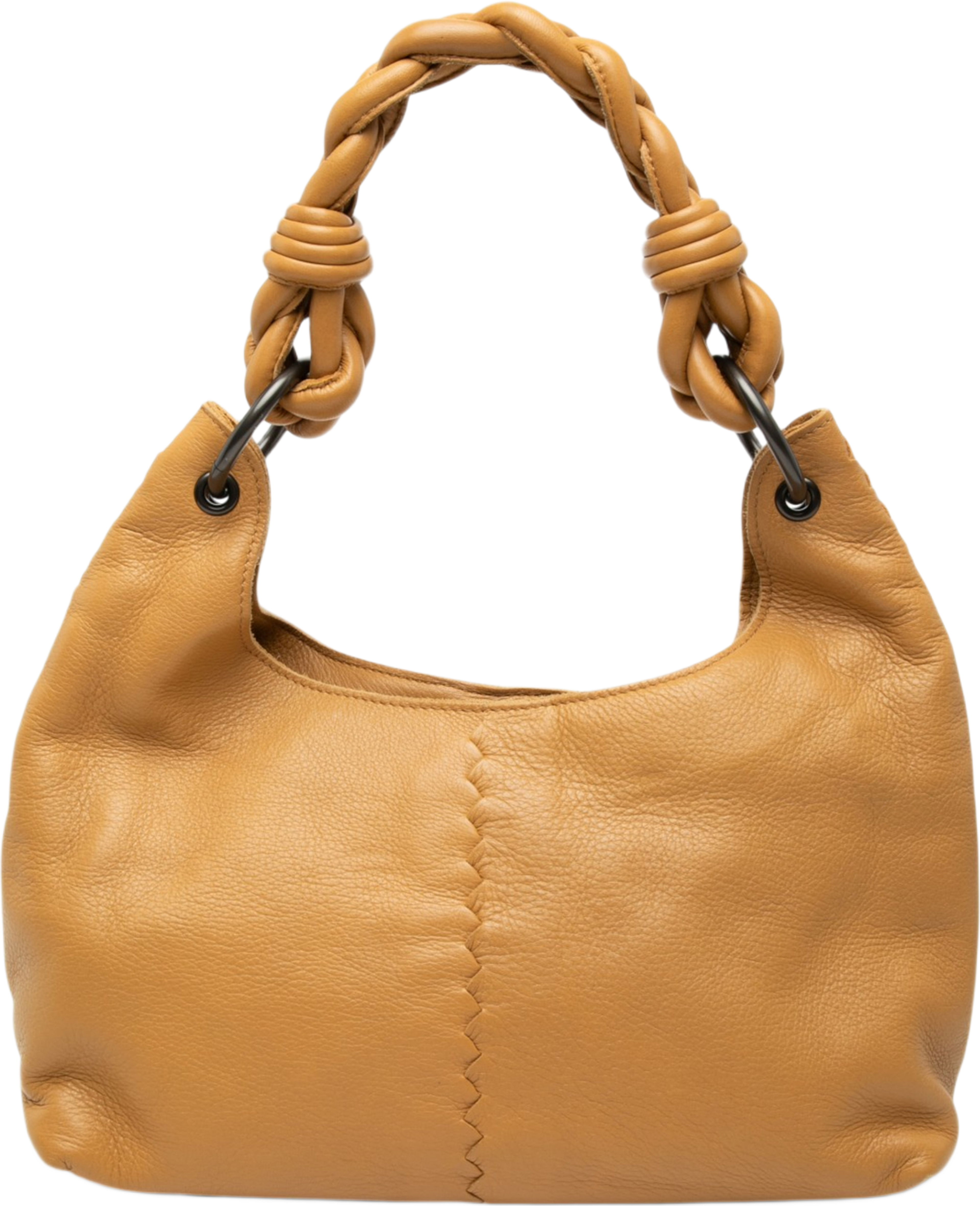 Bottega Veneta Cervo Deerskin Braided Ring Hobo, från Luxclusif, i färgen caramel. Klicka för att öppna bilden i stort format