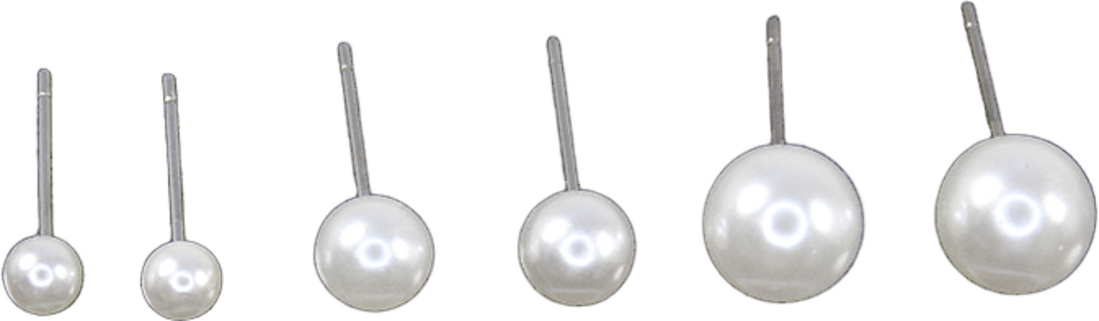 3 par örhängen med pärlor, 4 mm + 6 mm + 8 mm