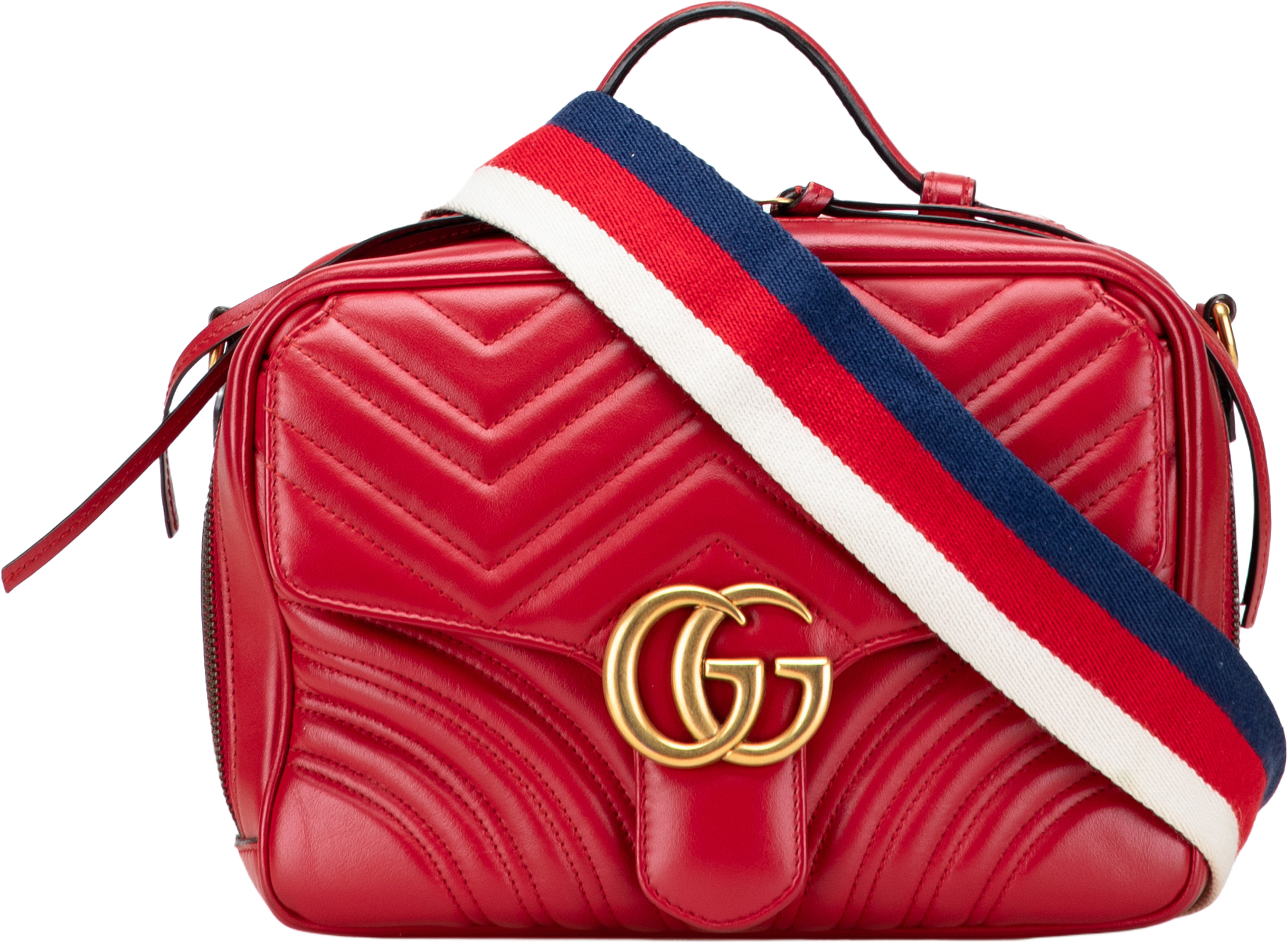 Gucci Small Gg Marmont Matelasse Leather Sylvie Top Handle Satchel, från Luxclusif, i färgen red. Klicka för att öppna bilden i stort format
