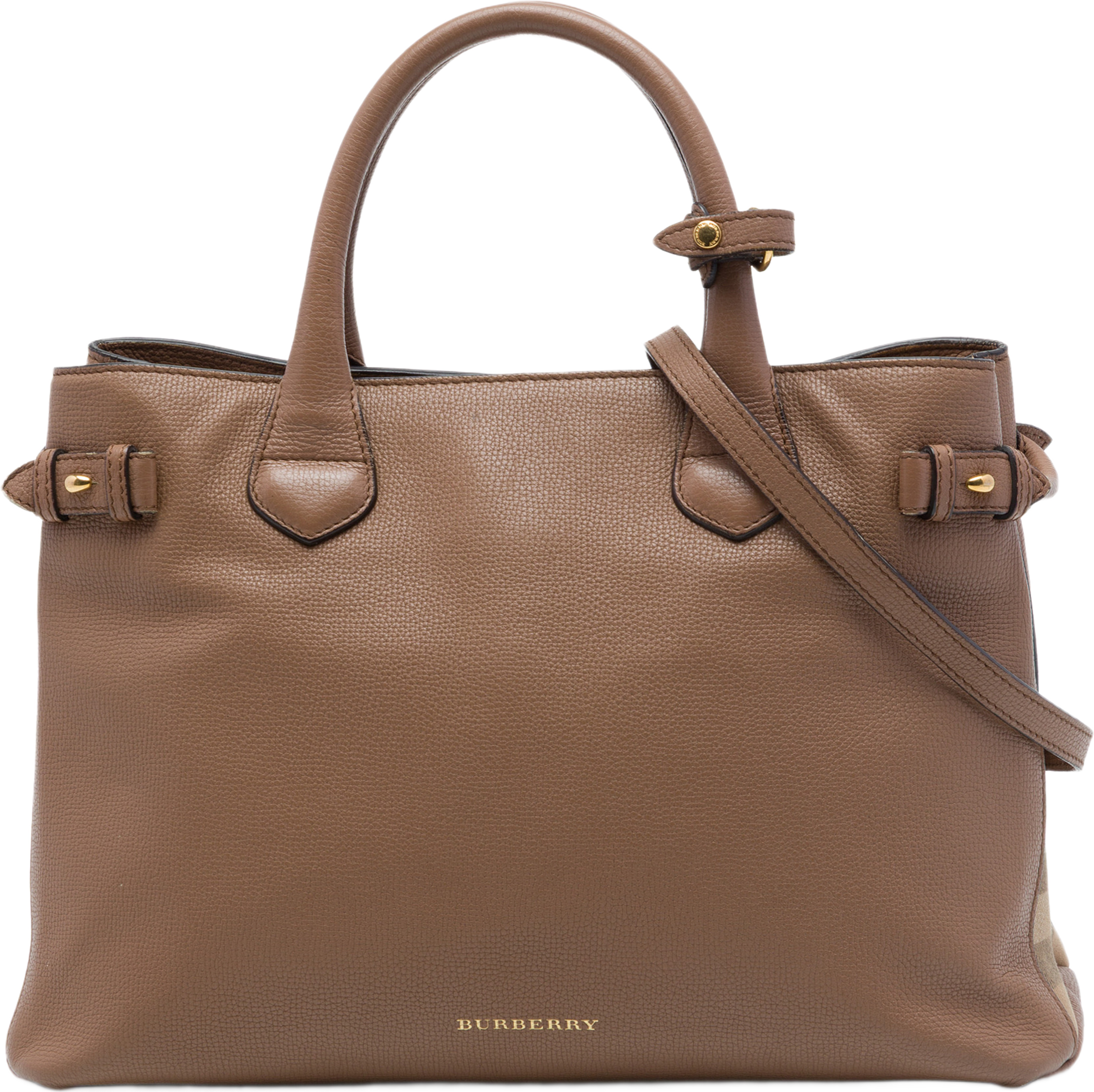 Burberry Medium Calfskin And House Check Banner Satchel, från Luxclusif, i färgen brun. Klicka för att öppna bilden i stort format