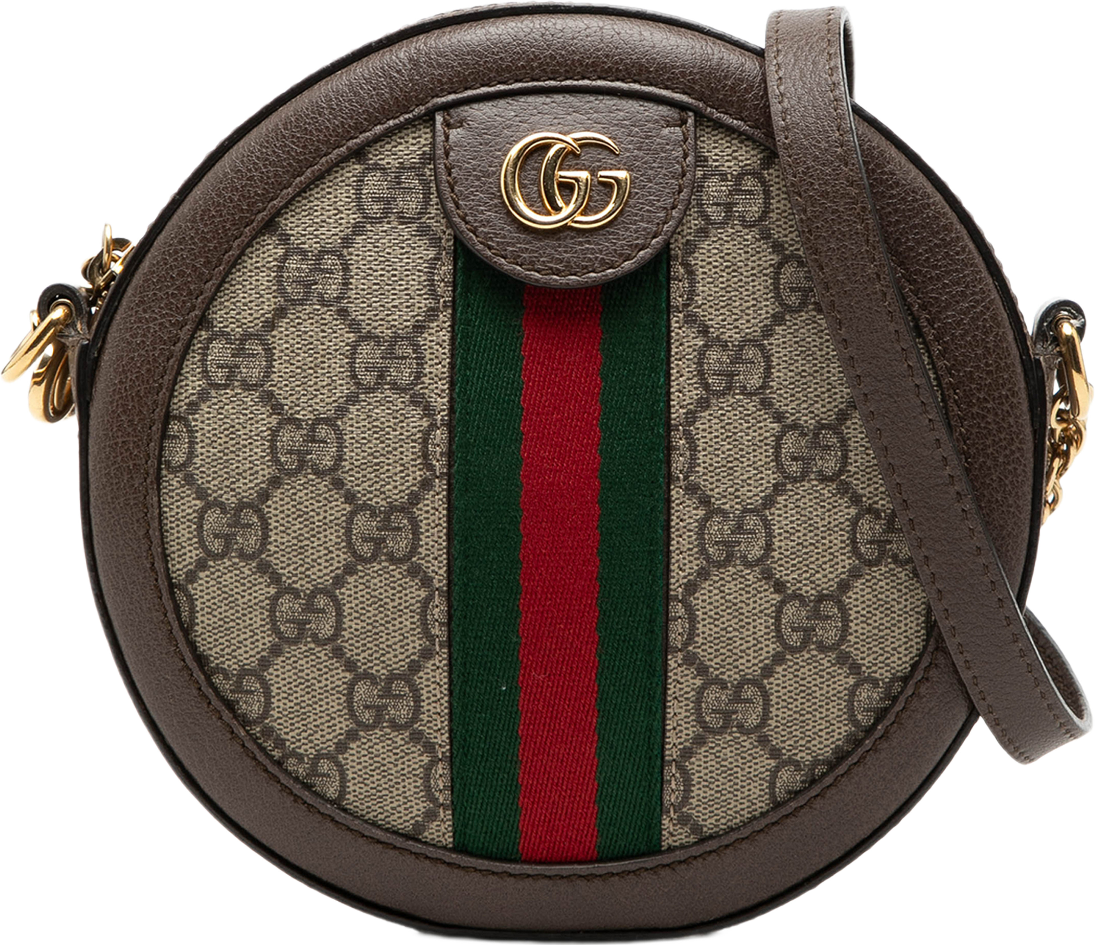 Gucci Mini Gg Supreme Web Ophidia Round Crossbody, från Luxclusif, i färgen beige. Klicka för att öppna bilden i stort format