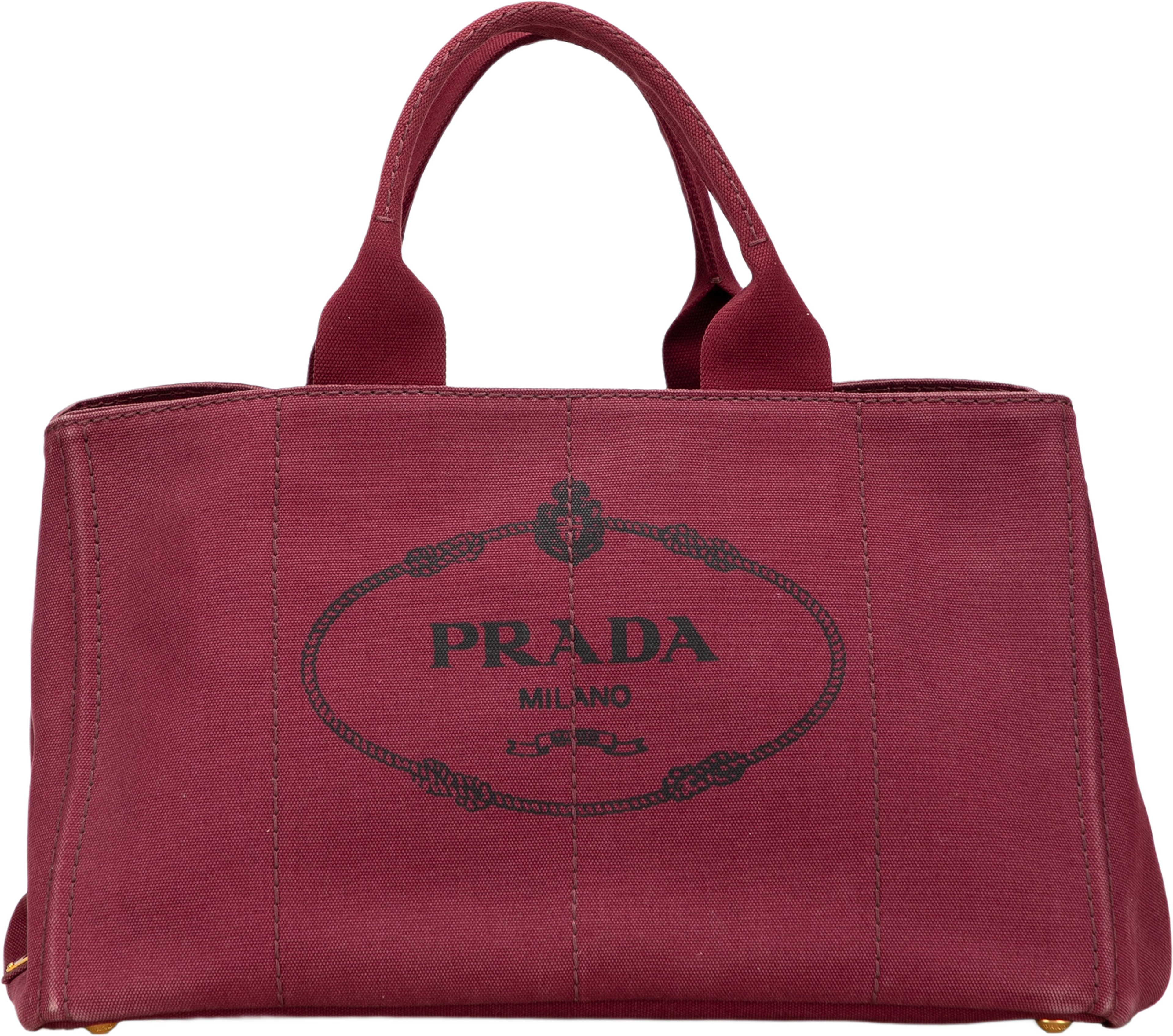 Prada Large Canvas Canapa Logo Satchel, från Luxclusif, i färgen burgundy.