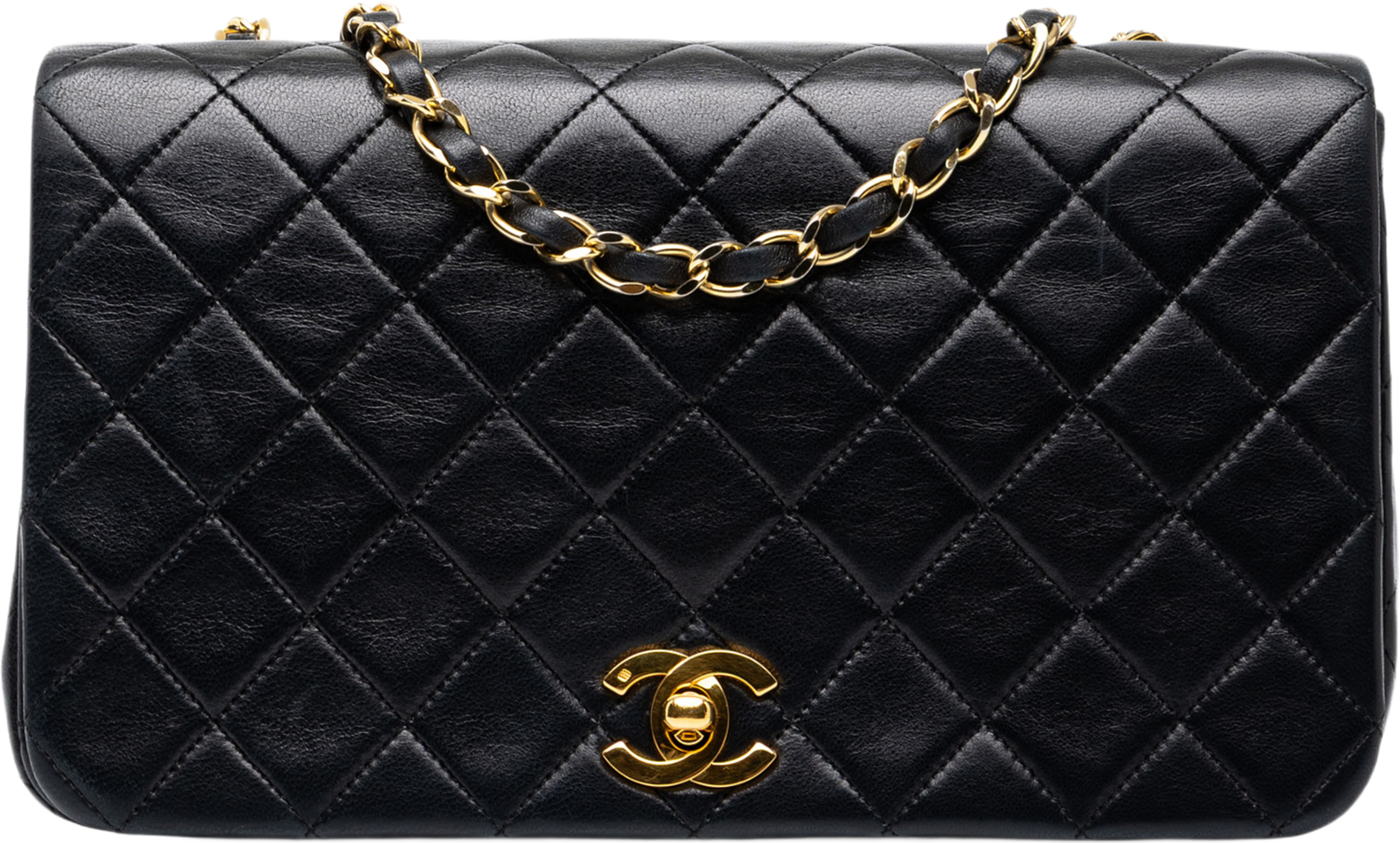 Chanel Cc Quilted Lambskin Full Single Flap, från Luxclusif, i färgen svart. Klicka för att öppna bilden i stort format