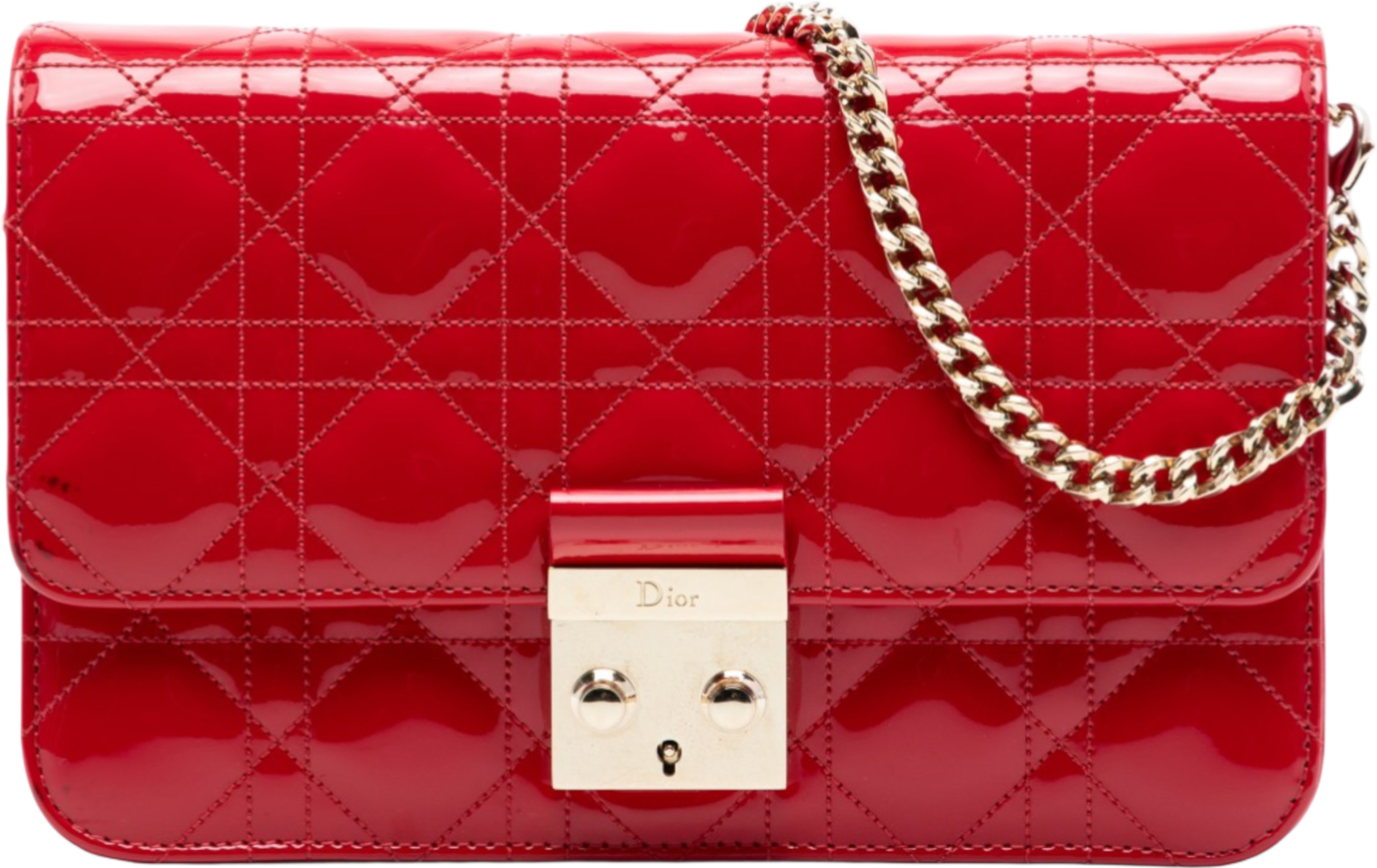 Dior Patent Cannage Miss Dior Promenade Crossbody, från Luxclusif, i färgen red. Klicka för att öppna bilden i stort format