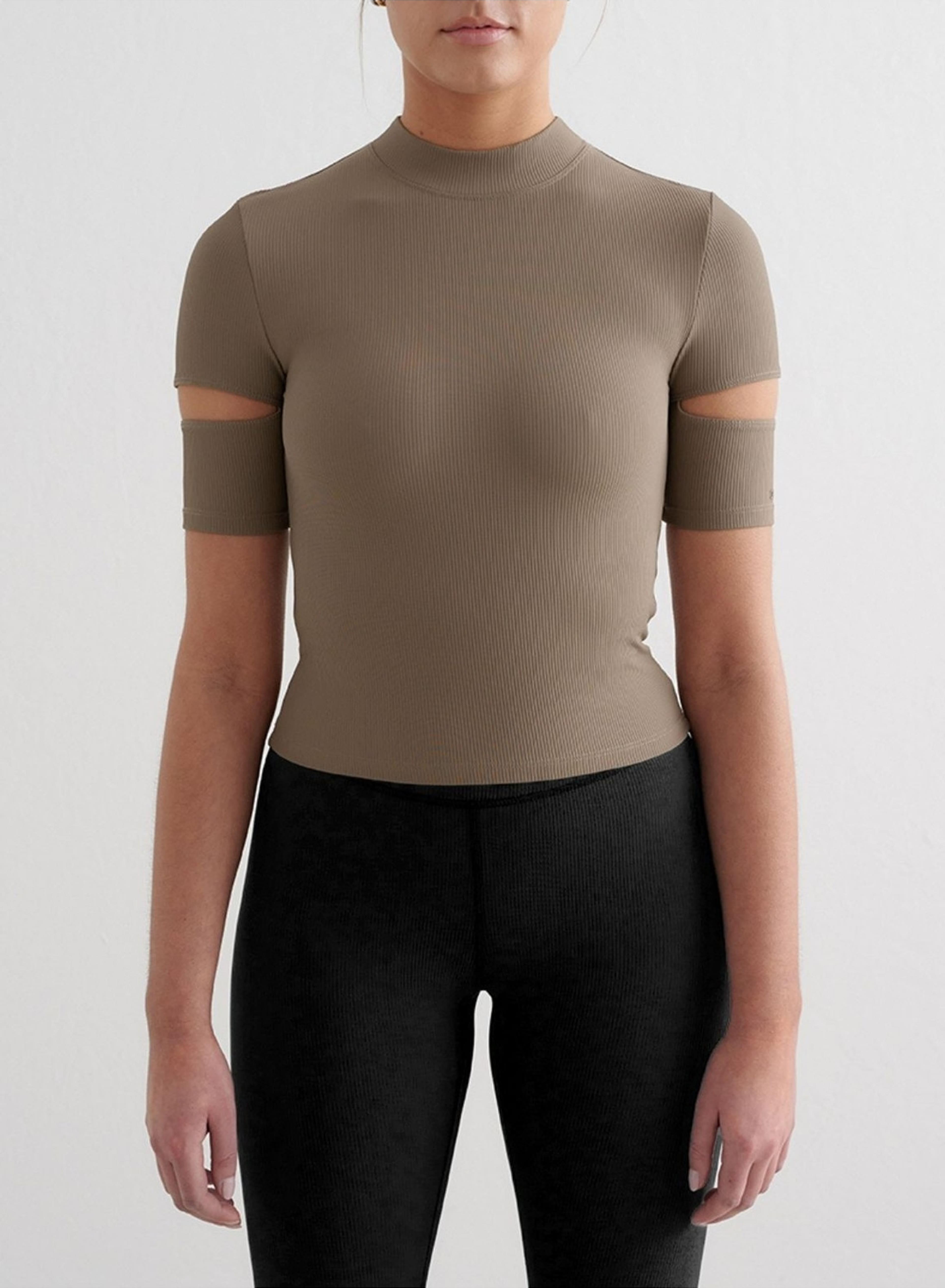 Nougat Ribbed Performance Cut Out Top