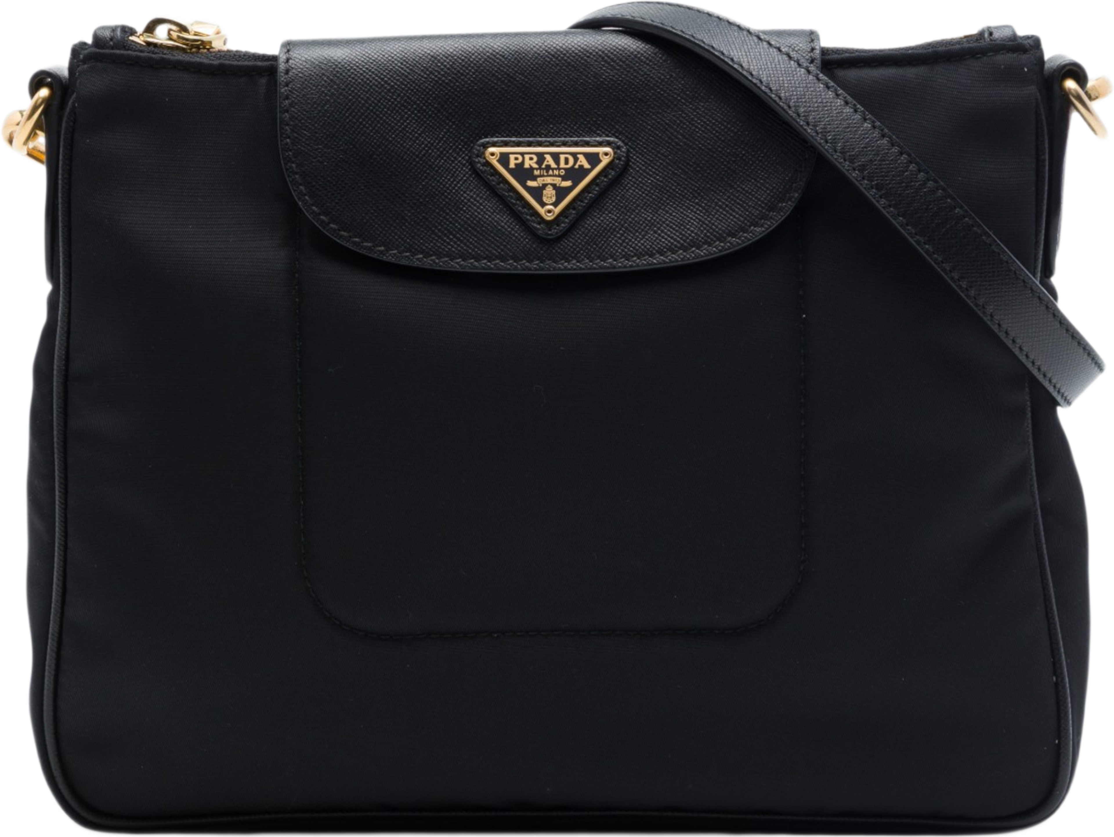 Prada Saffiano Trimmed Tessuto Crossbody, från Luxclusif, i färgen svart. Klicka för att öppna bilden i stort format