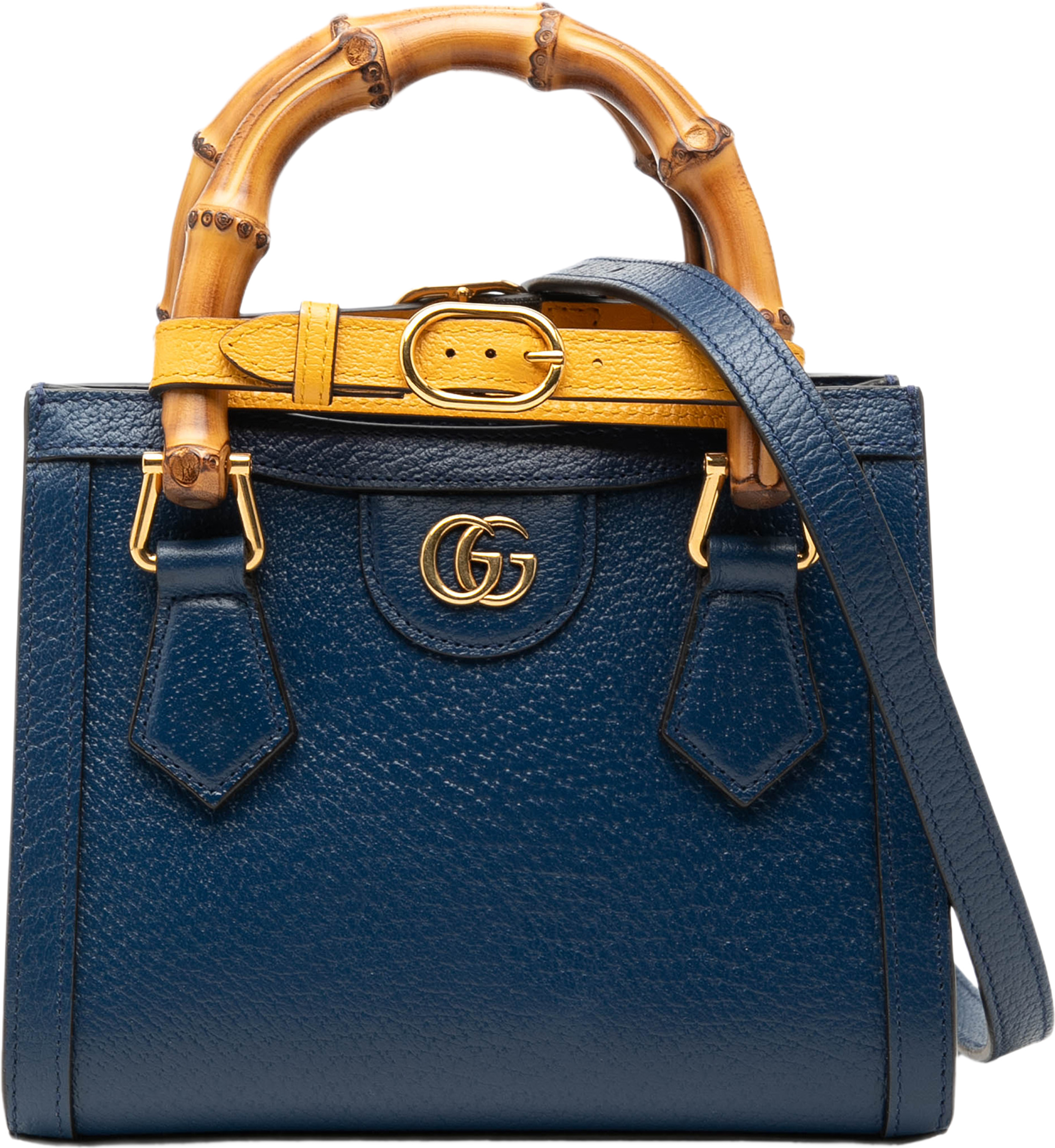 Gucci Small Calfskin Bamboo Diana Satchel, från Luxclusif, i färgen dark blue. Klicka för att öppna bilden i stort format